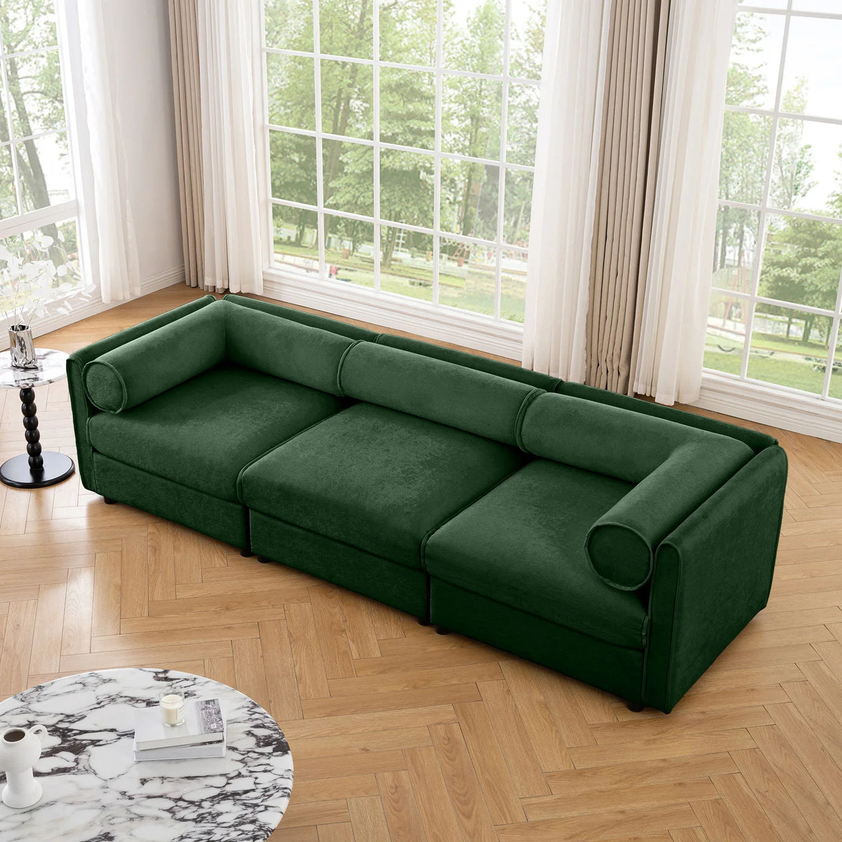 Stylish Chenille Sofa With Storage Seat And Cylindrical Backrest - Furniture Home Direct