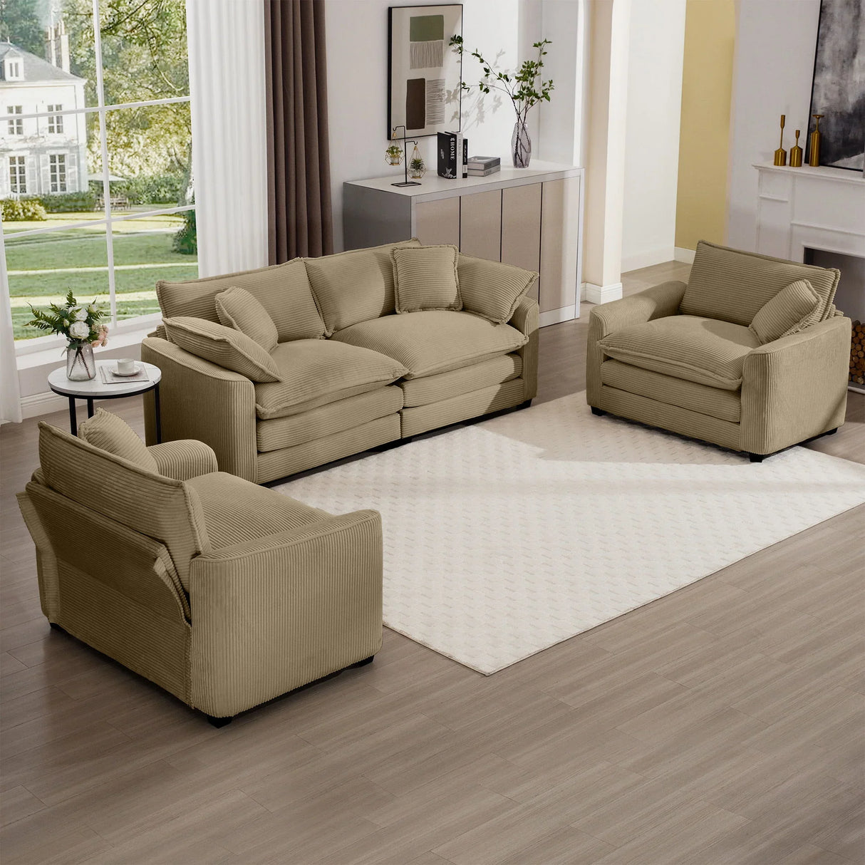 Elegant Corduroy Oversized Sectional Sofa Set With Deep Seats And Flexible Layout - Furniture Home Direct