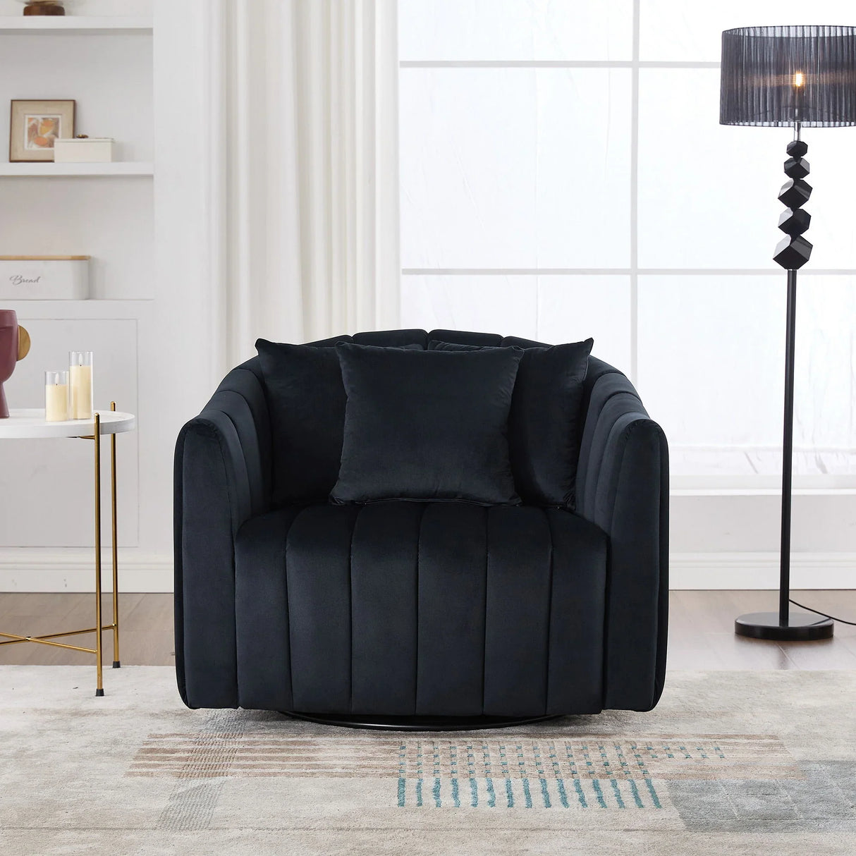 Upholstered Oversized 360° Swivel Accent Barrel Chair And Half Cozy Sofa With 3 Pillows - Furniture Home Direct