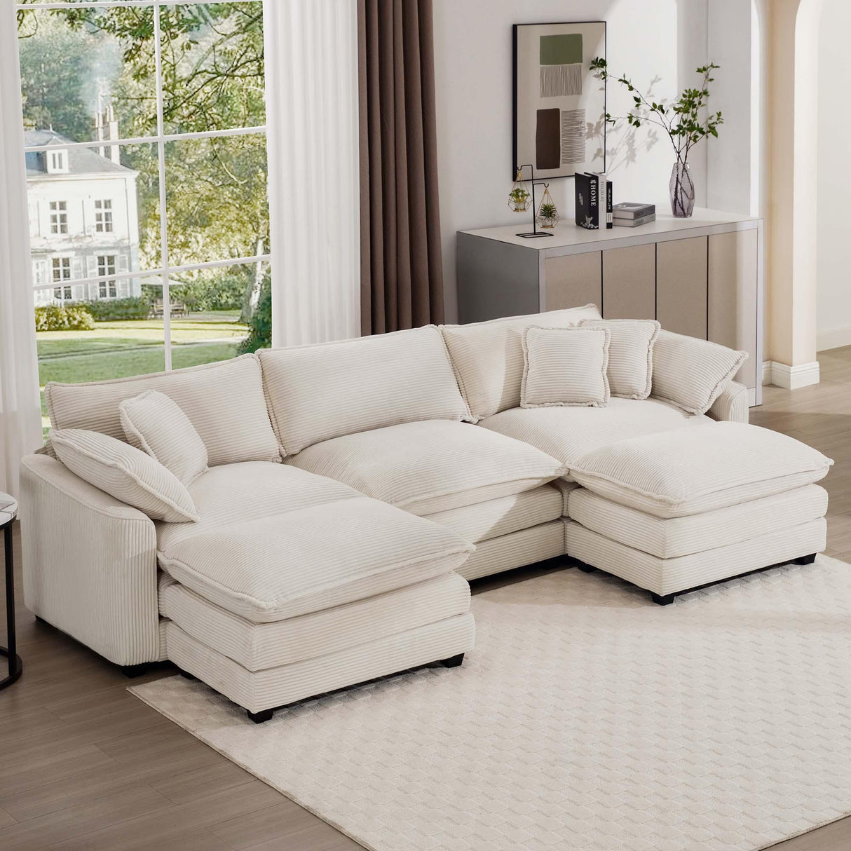 Modern Oversized Modular Cushion Sofa With Ottoman, Low Back, Deep Seating Sofa Set - Furniture Home Direct