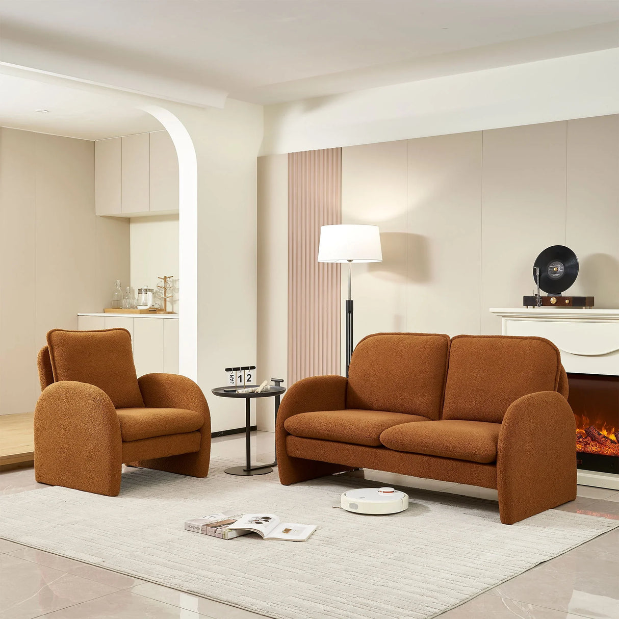 Loveseat Sofa Small Couch For Living Room, Sherpa Fabric Upholstered Loveseat Sofa Couch, Small Loveseat Sofa For Apartment, Bedroom - Furniture Home Direct