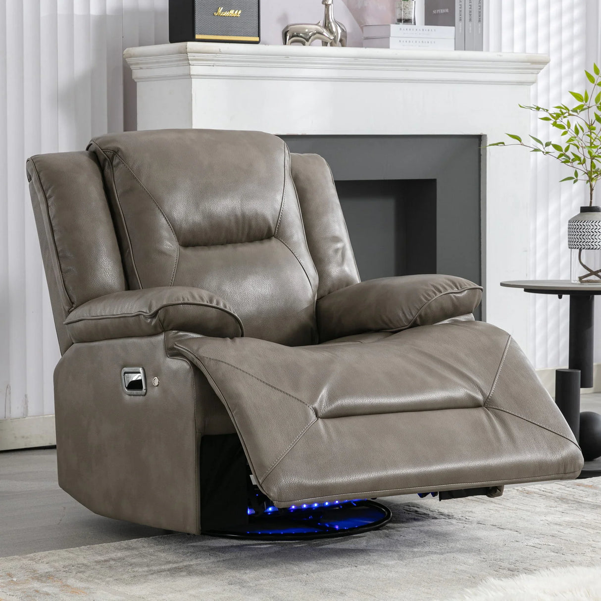 360° Swivel And Rocking Home Theater Recliner Manual Recliner Chair With A LED Light Strip For Living Room - Furniture Home Direct