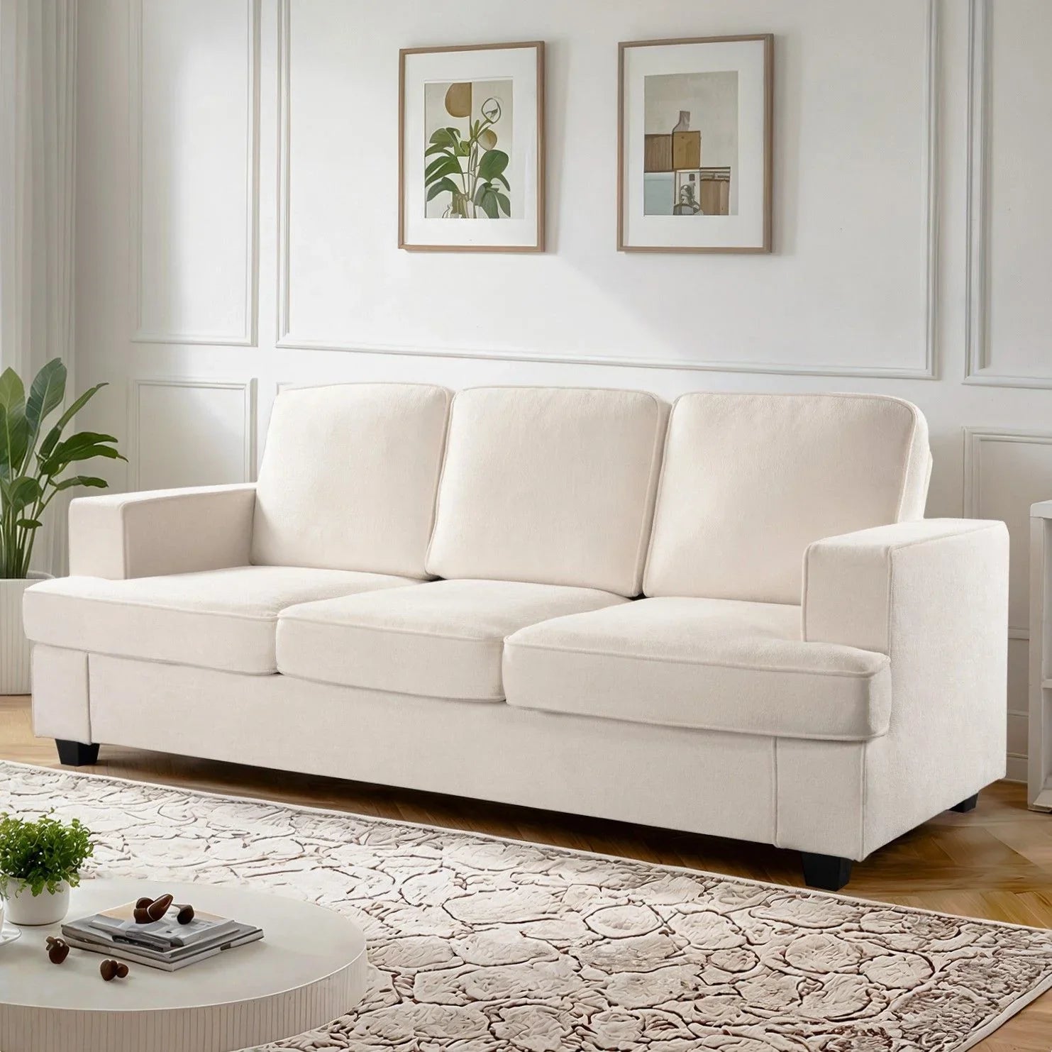 Modern Sofa, Comfortable 3 Seater Couch With Deep Seating, Loose Back Cushions, Wide Arms - Furniture Home Direct