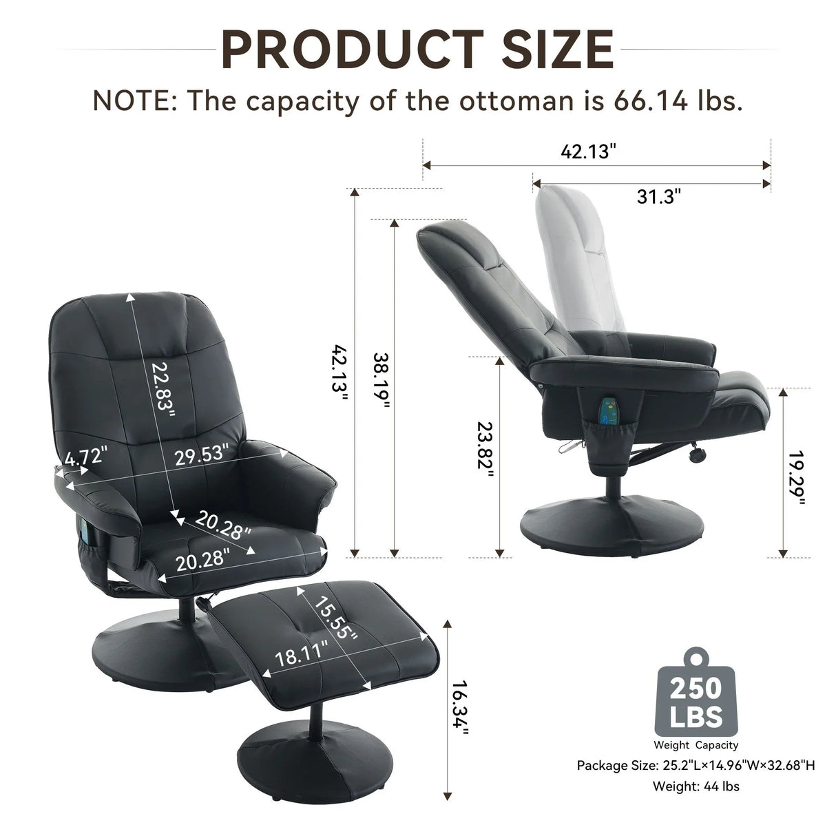 360° Swivel Reclining Chair With Wrapped Base, 5 Point Vibration Massage - Furniture Home Direct