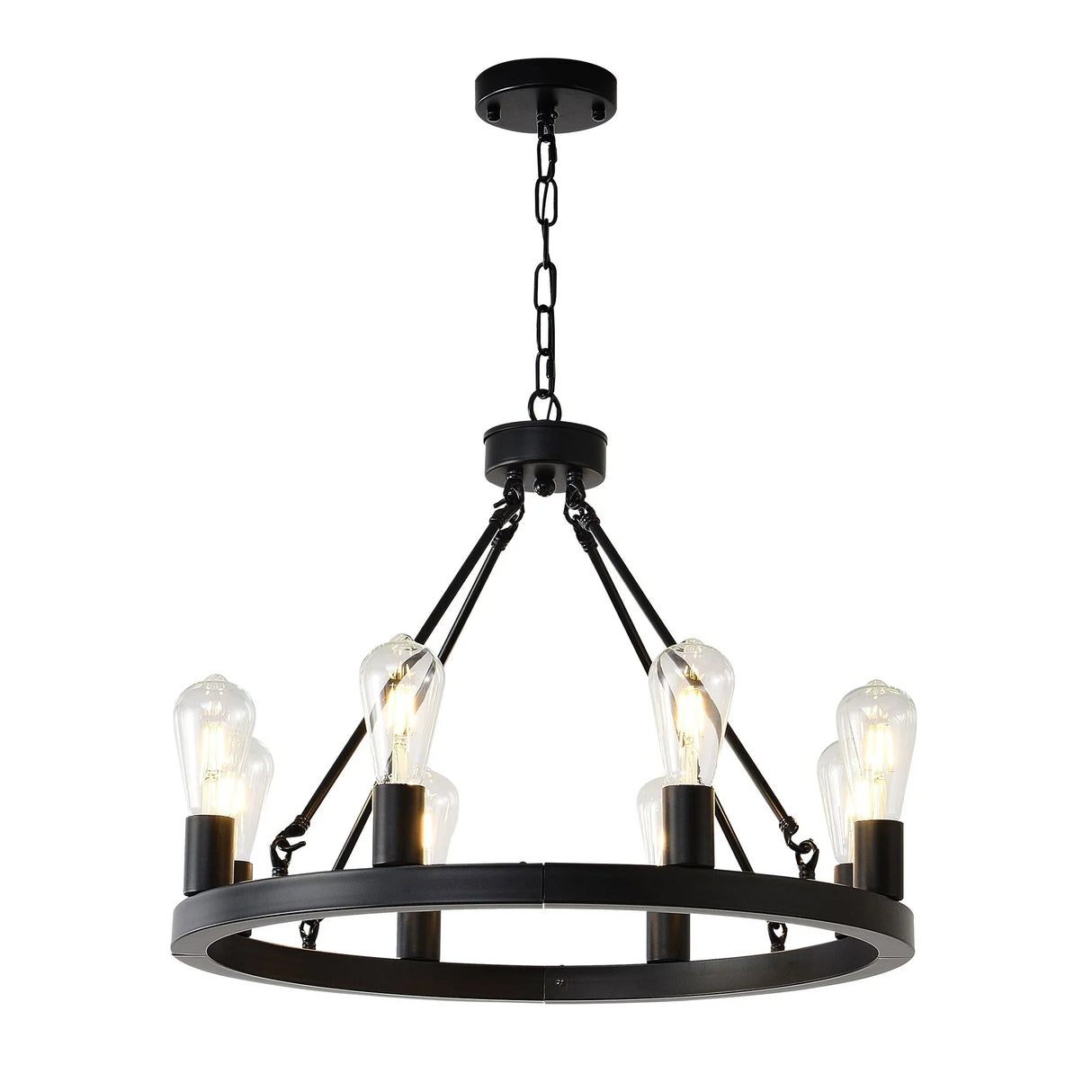 6 Light (No Bulbs) Wagon Wheel Chandelier Farmhouse Modern Small Round Chandelier For Living Room Kitchen Island Foyer Hallway Entryway Bedroom Dining Room Light Fixture Ceiling Hanging - Matte Black - Furniture Home Direct
