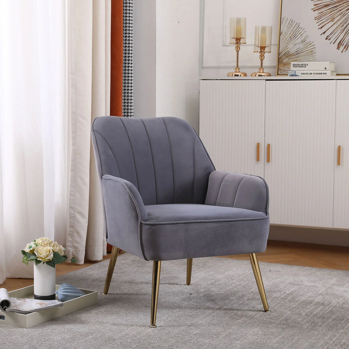 Modern Mid-Century Chair Tufted Sherpa Armchair For Living Room Bedroom Office - Furniture Home Direct
