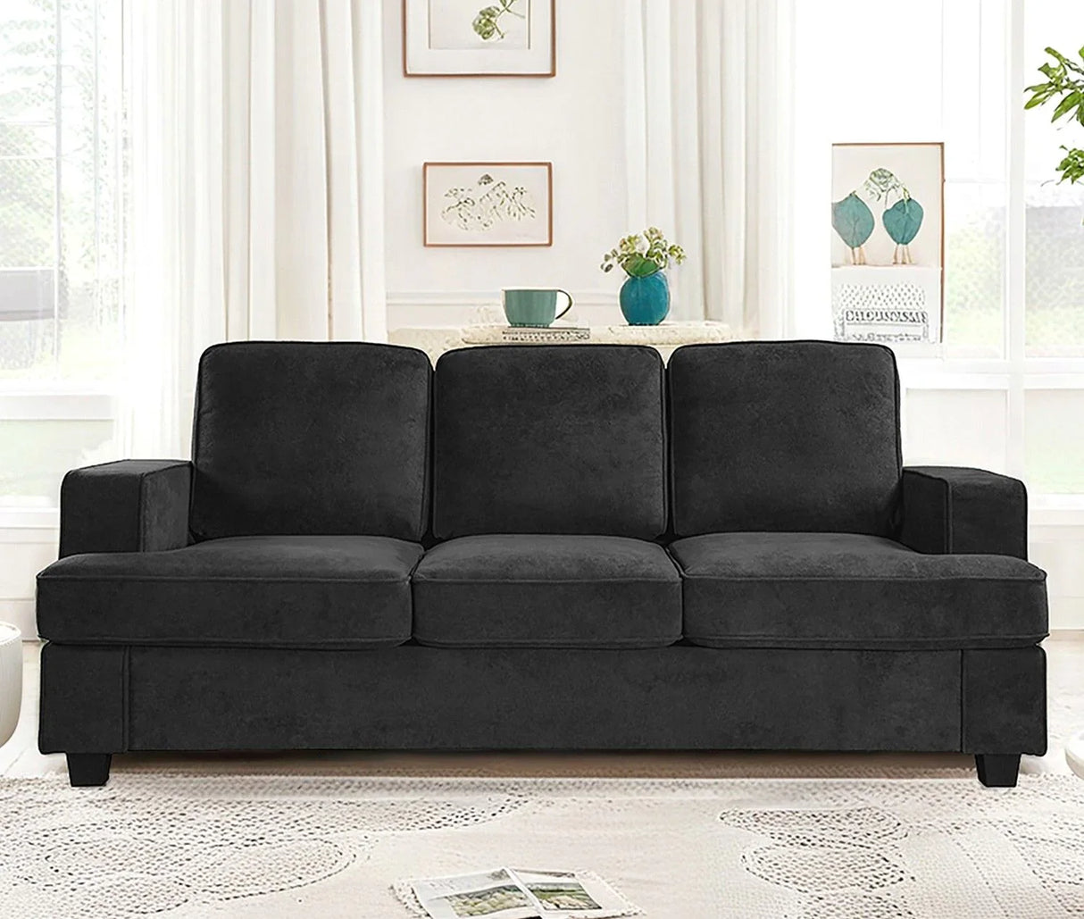 Modern Sofa, Comfortable 3 Seater Couch With Deep Seating, Loose Back Cushions, Wide Arms - Furniture Home Direct