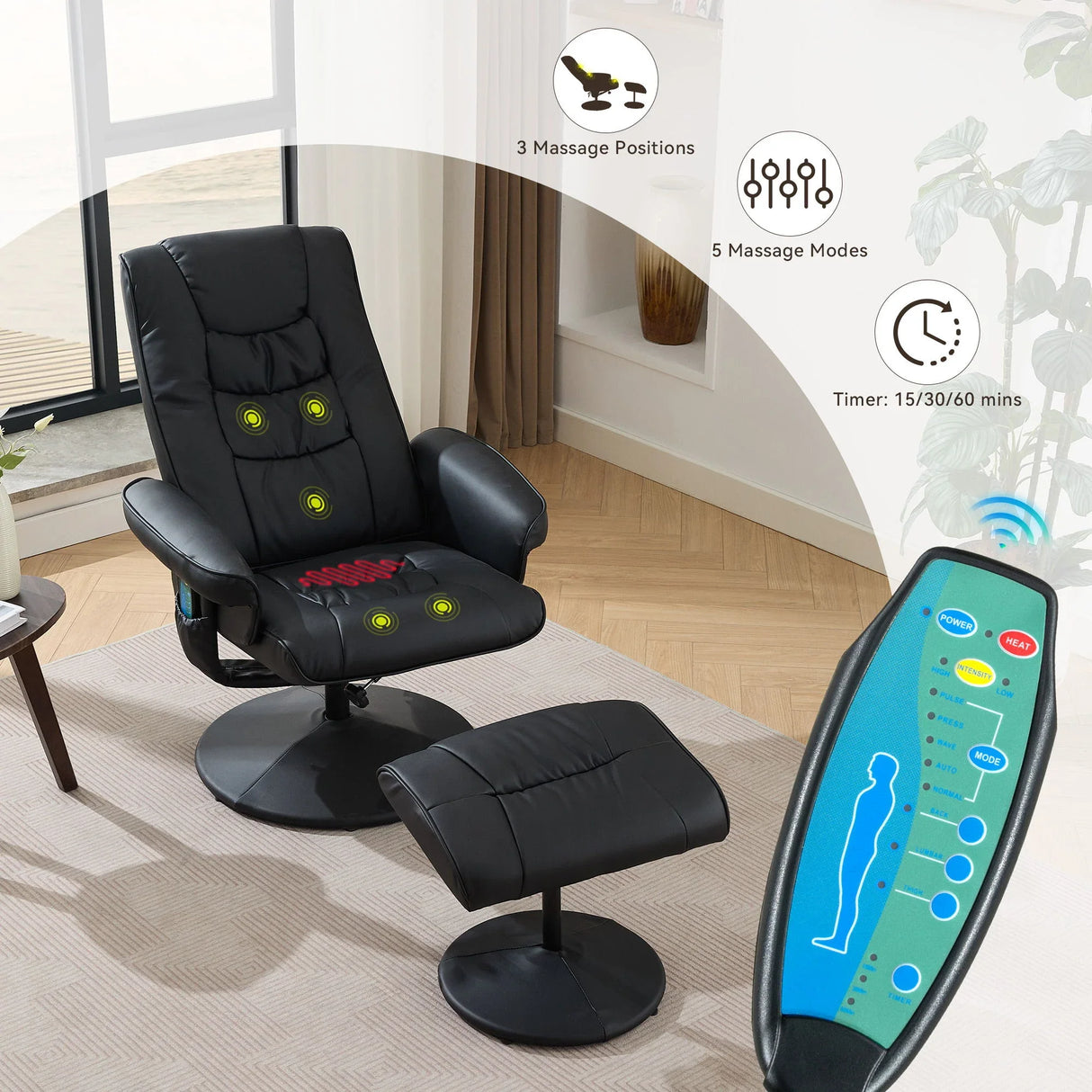Recliner Chair With Ottoman, 360° Swivel Massage Lounge Chair With 5-Point Vibration & Heated Seat - Furniture Home Direct