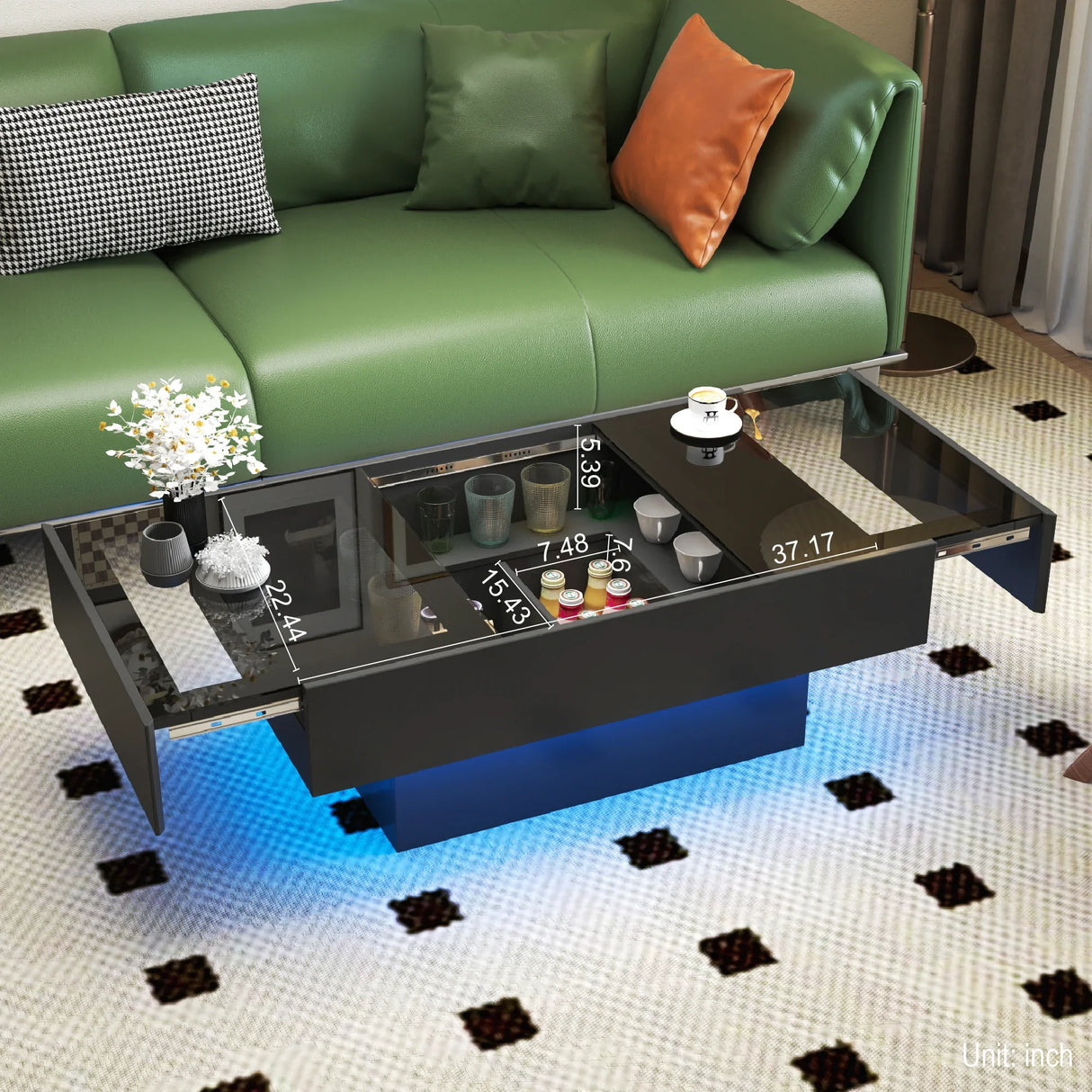 Coffee Table with Sliding Top, Storage and LED Light - Furniture Home Direct