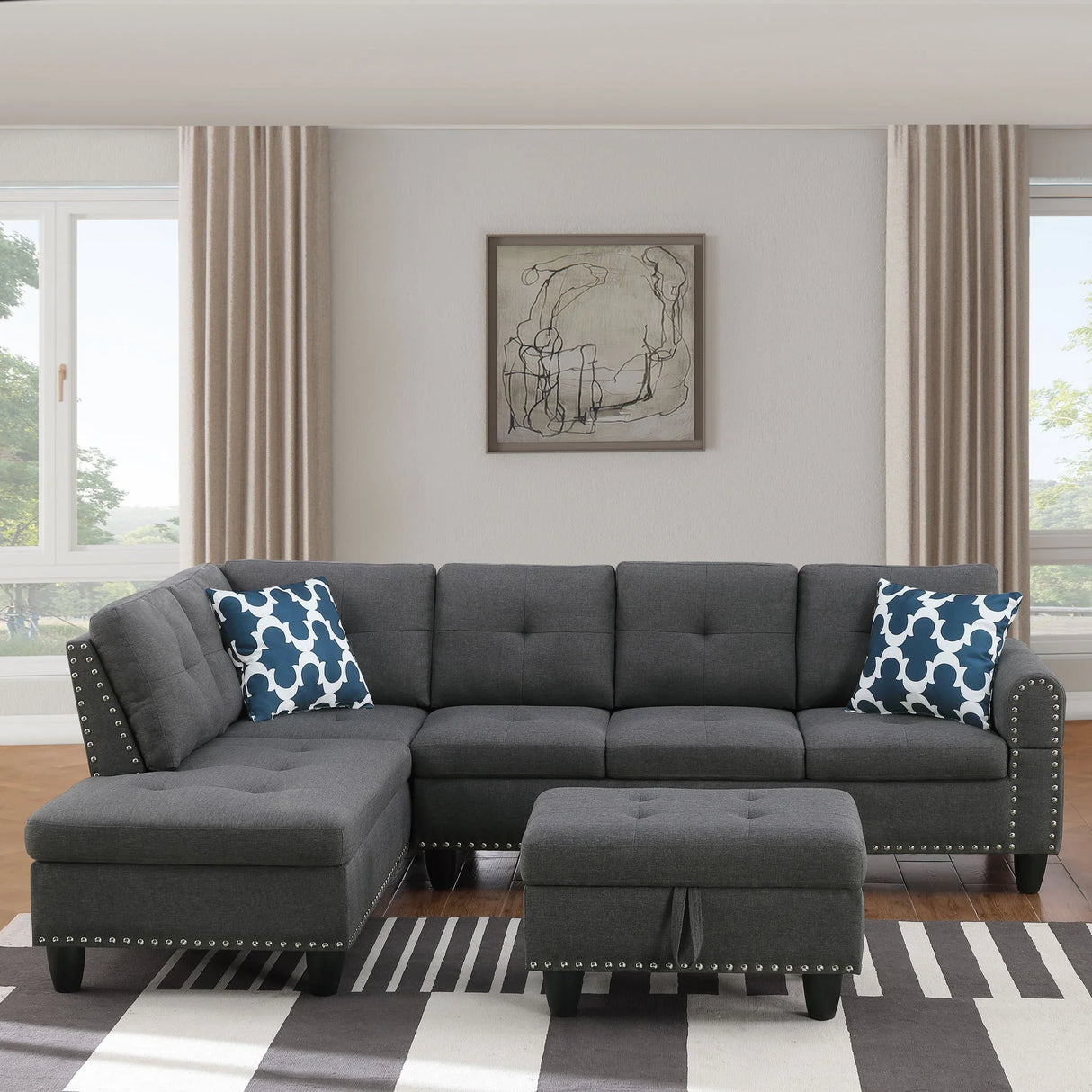 Alger - 98" Wide Left Hand Facing Sofa & Chaise With Ottoman - Furniture Home Direct