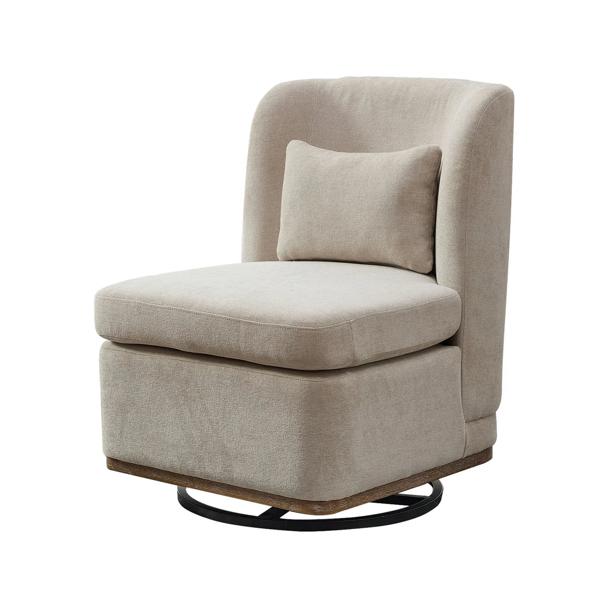 Wide Modern Chenille Cushioned Armless Metal Base 360° Swivel Chair With Pillow - Furniture Home Direct
