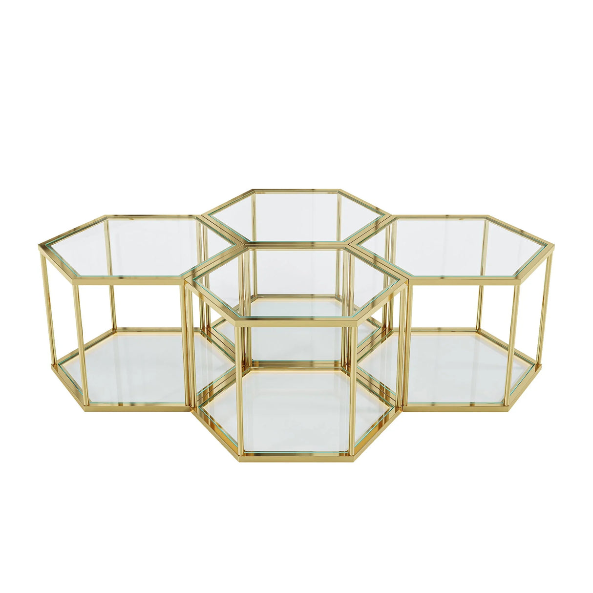 Modern Coffee Table With Double Layer Tempered Glass And Polygonal Design - Furniture Home Direct