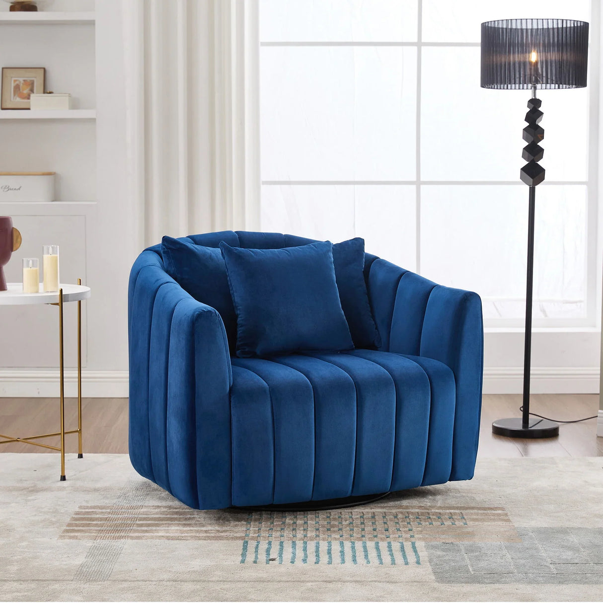 Upholstered Oversized 360° Swivel Accent Barrel Chair And Half Cozy Sofa With 3 Pillows - Furniture Home Direct