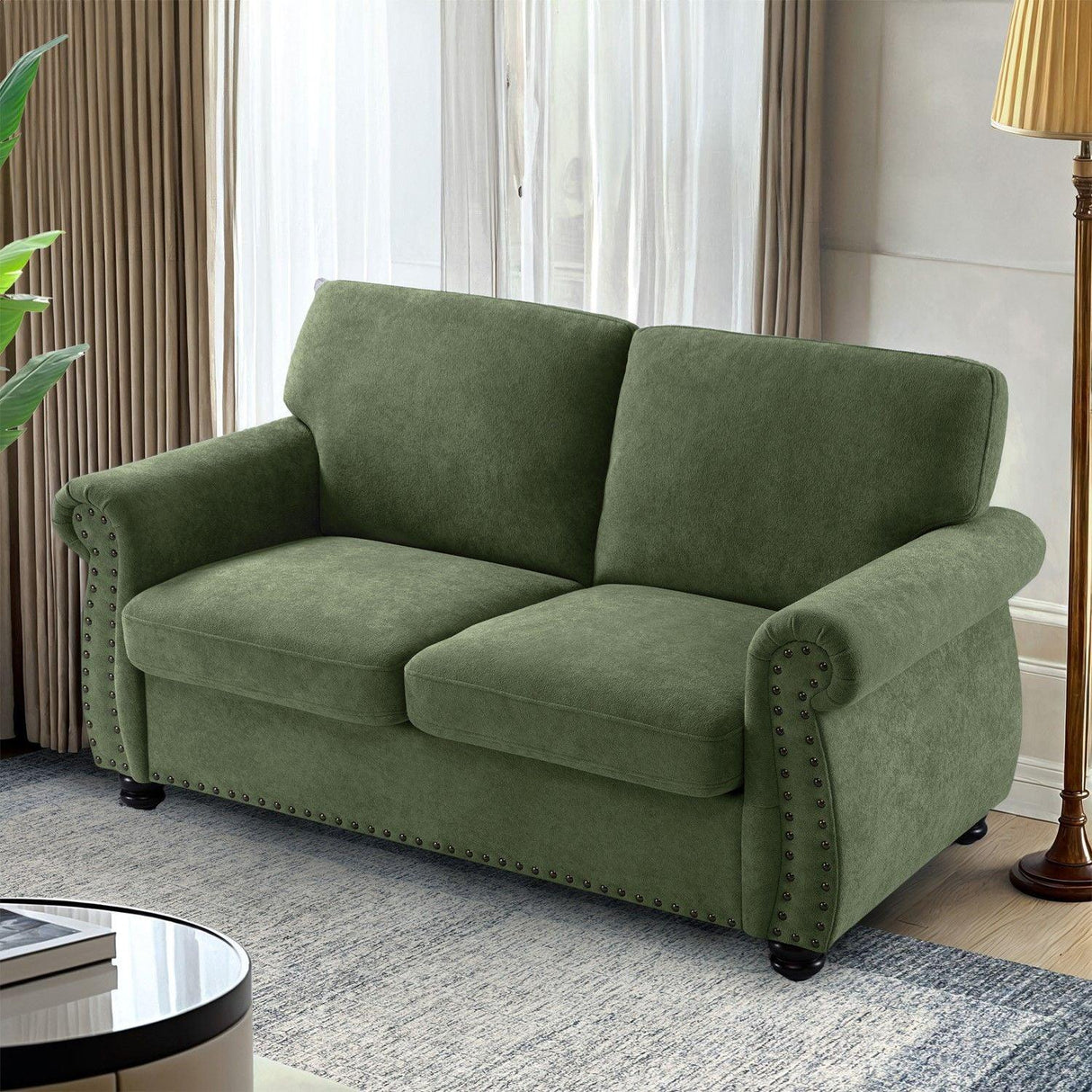 Soft Loveseat, Upholstered 2 Seater Couch, Loose Back Cushions And Turned Legs - Furniture Home Direct