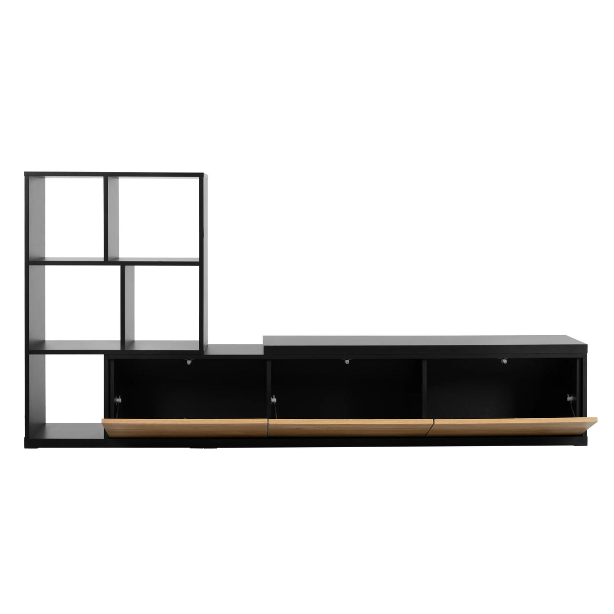 TV Stand With Open Shelves And Three Wood Drawers Black - Furniture Home Direct