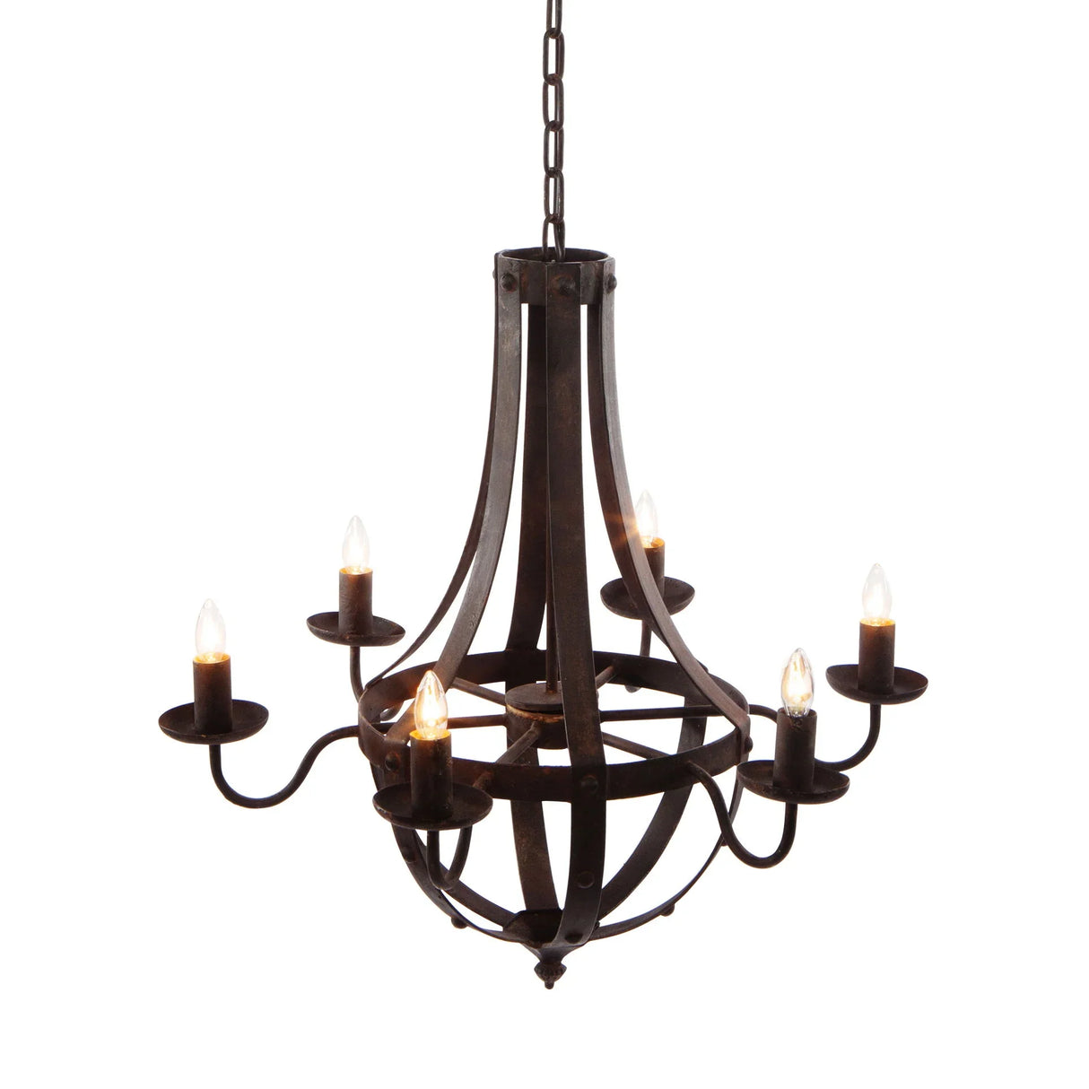 6 Light Metal Chandelier, Hanging Light Fixture With Adjustable Chain For Kitchen, Bulb Not Included - Black - Furniture Home Direct
