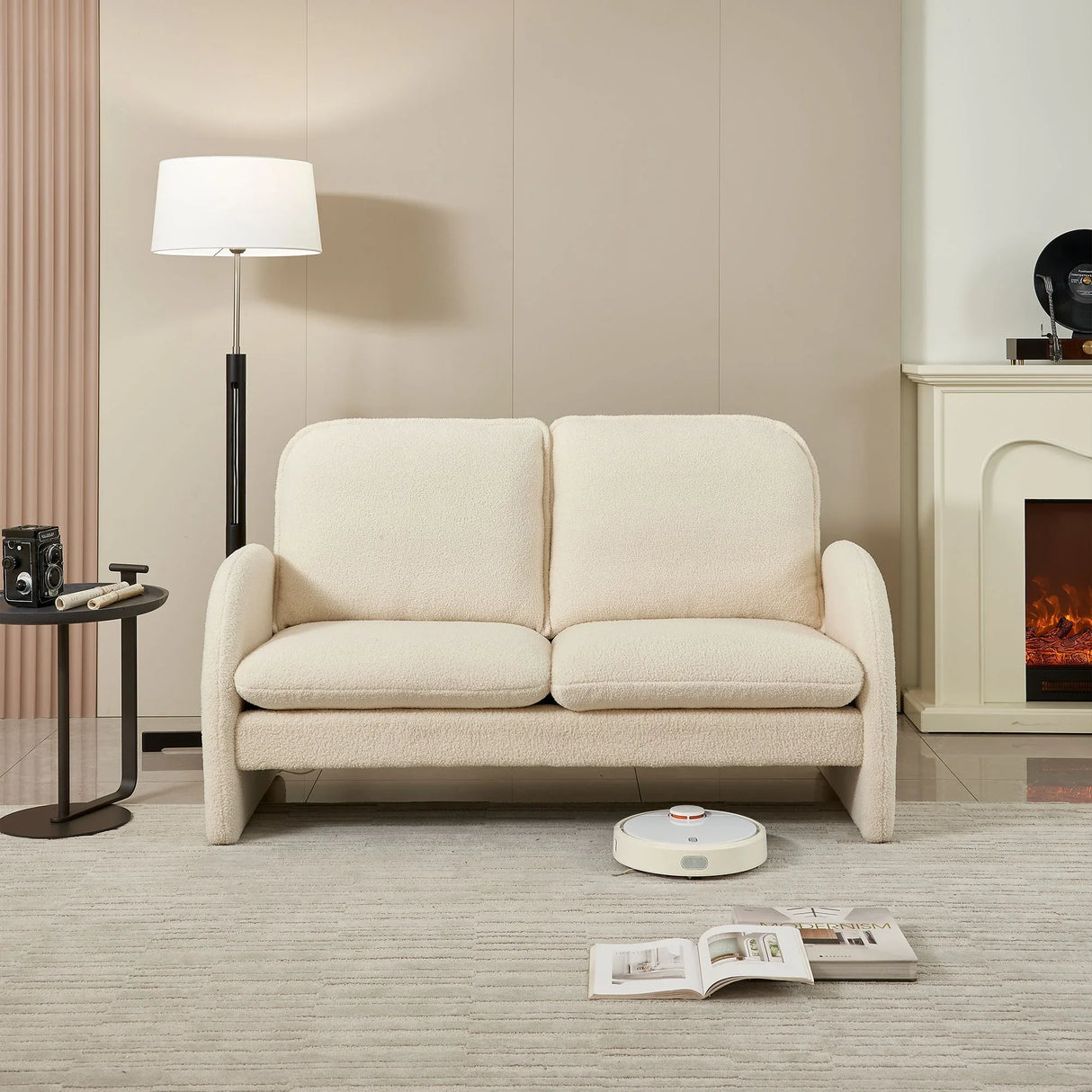 Loveseat Sofa Small Couch For Living Room, Sherpa Fabric Upholstered Loveseat Sofa Couch, Small Loveseat Sofa For Apartment, Bedroom - Furniture Home Direct