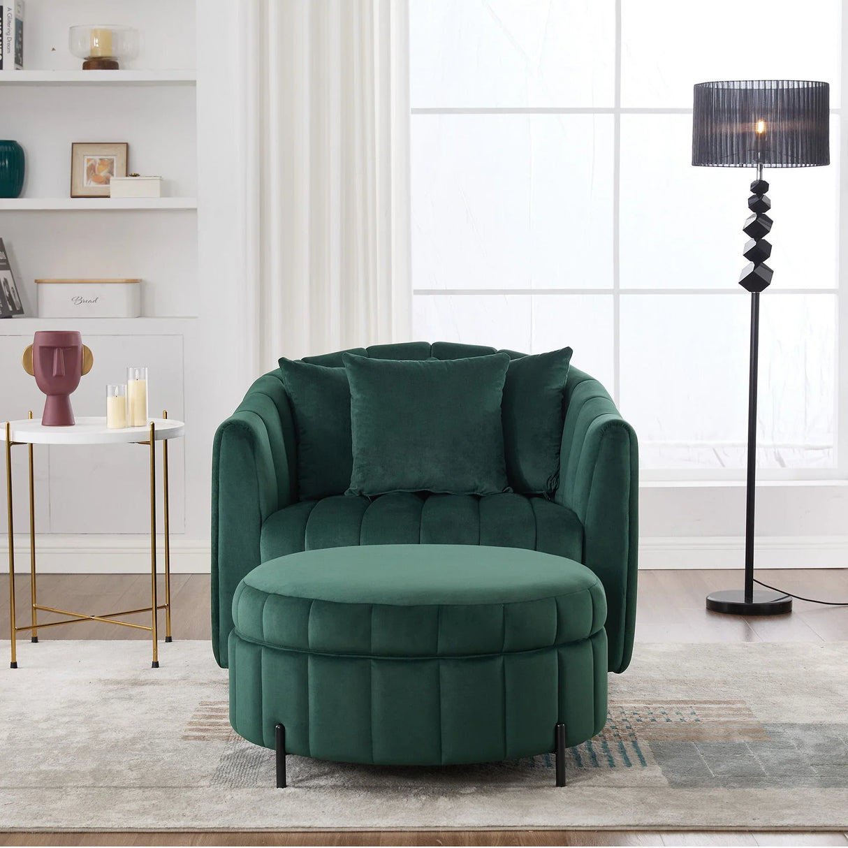 Oversized Velvet Swivel Barrel Accent Chair And Ottoman Set With Storage - Furniture Home Direct