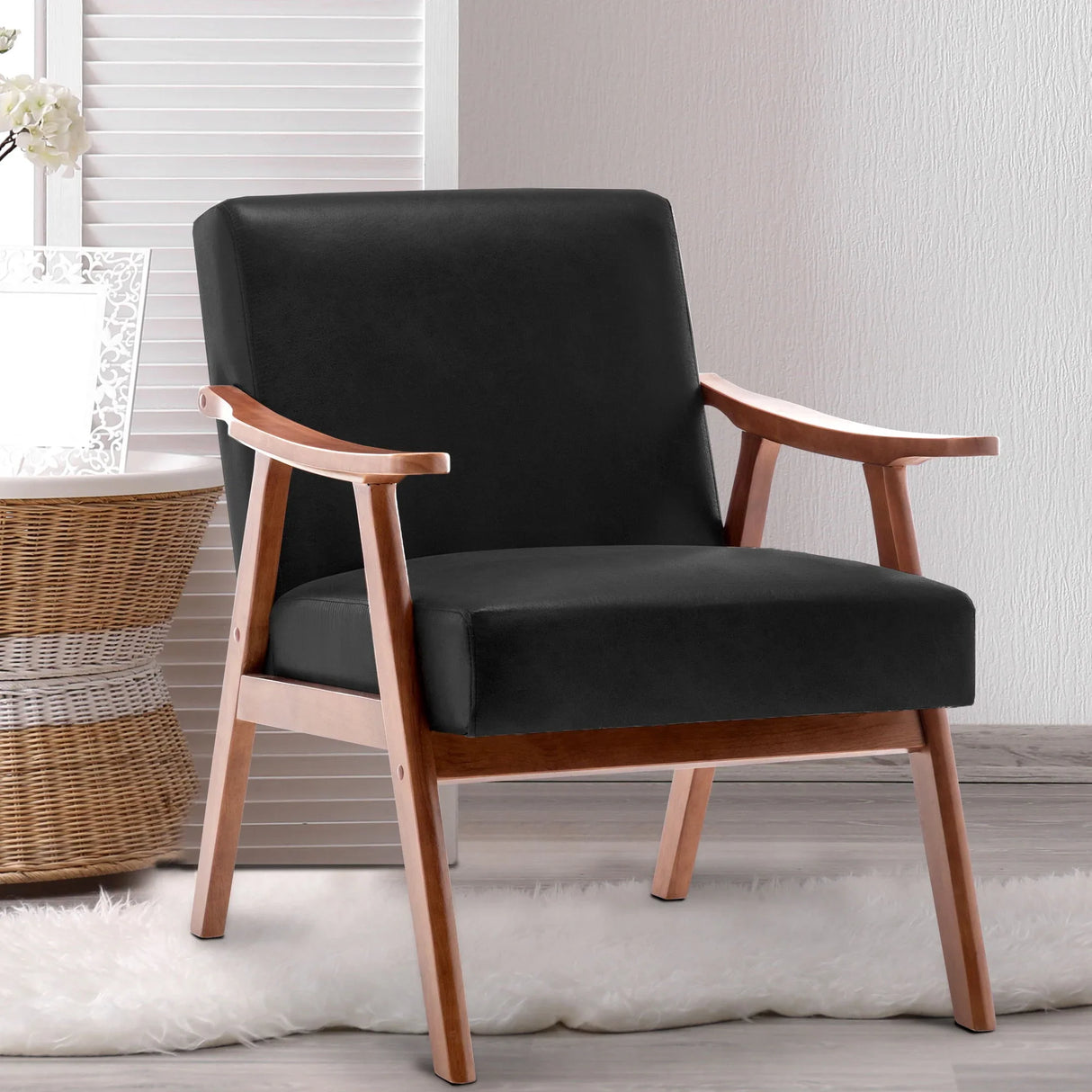 Mid Century Modern Accent Chair With Solid Wood Frame And Extra Thick Backrest - Furniture Home Direct