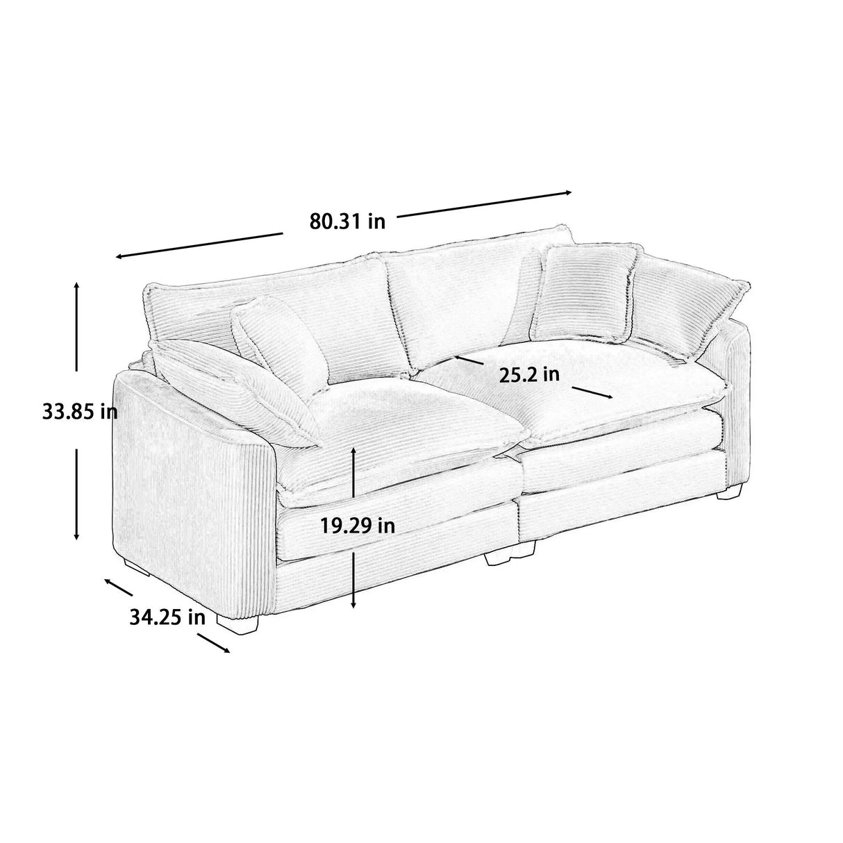 Modern 2 Seater With 4 Pillows, Upholstered Deep Seating Loveseat - Furniture Home Direct