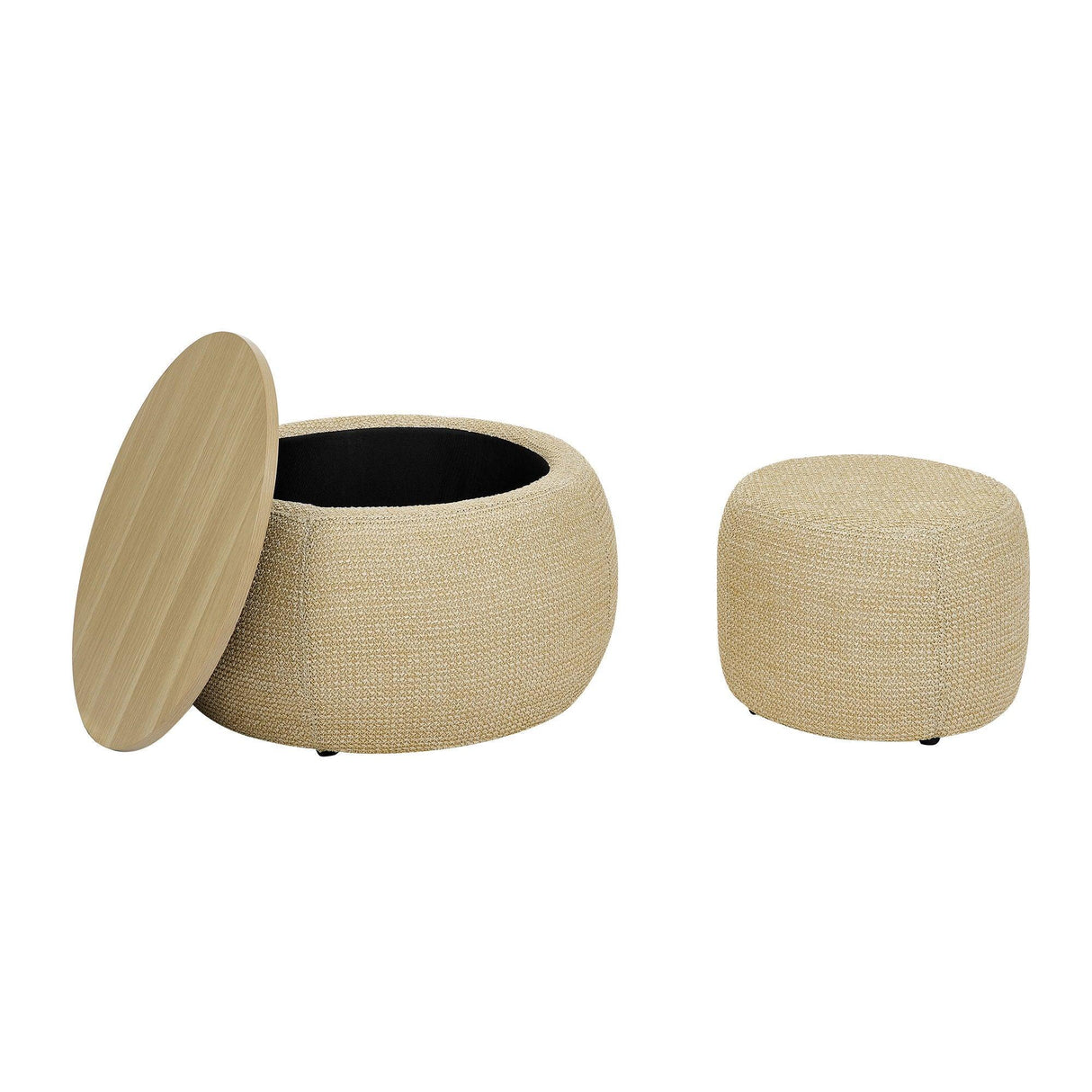 Round Storage Ottoman, 2 In 1 Function, End Table And Ottoman - Furniture Home Direct