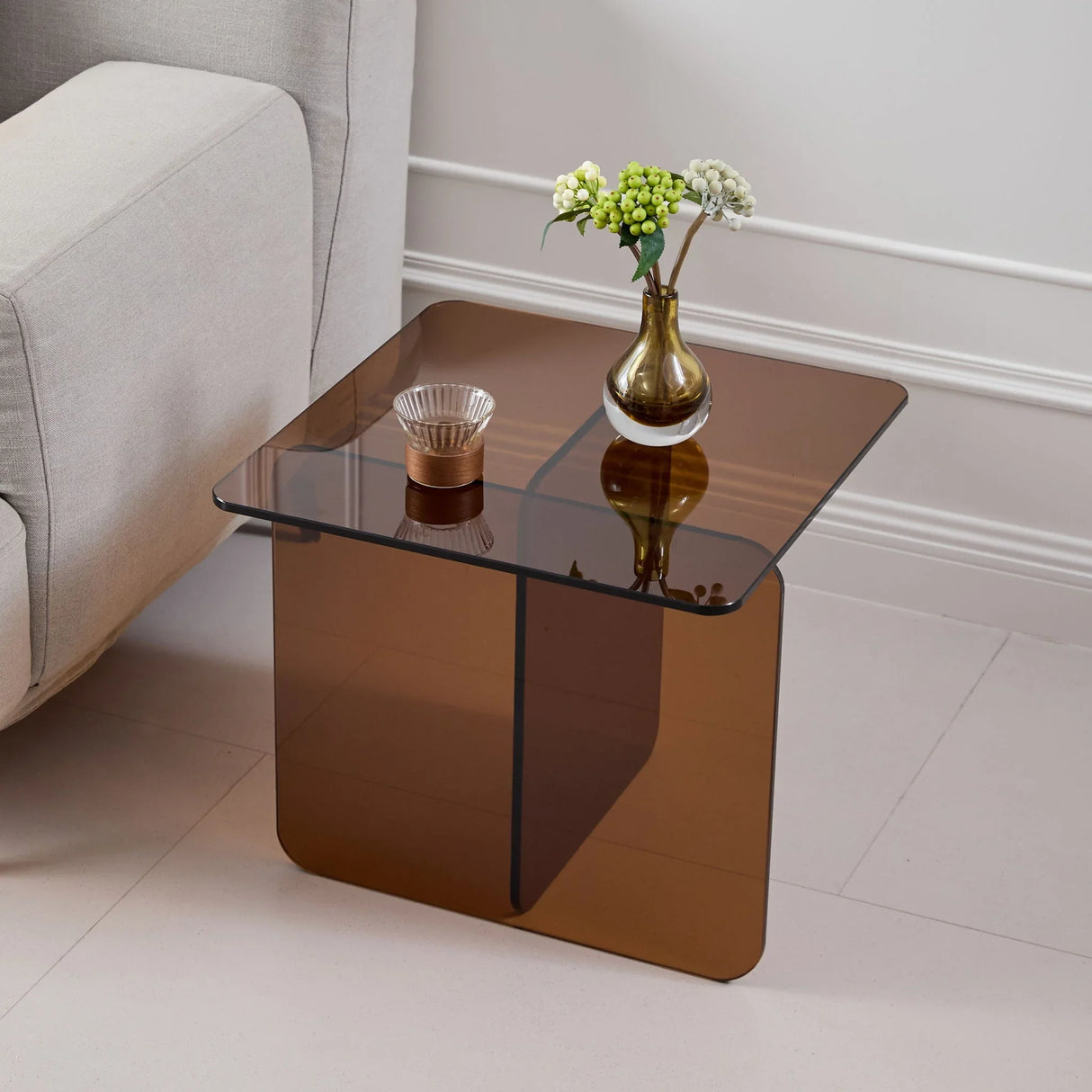 Modern Transparent Tempered Glass Sidetable - Furniture Home Direct