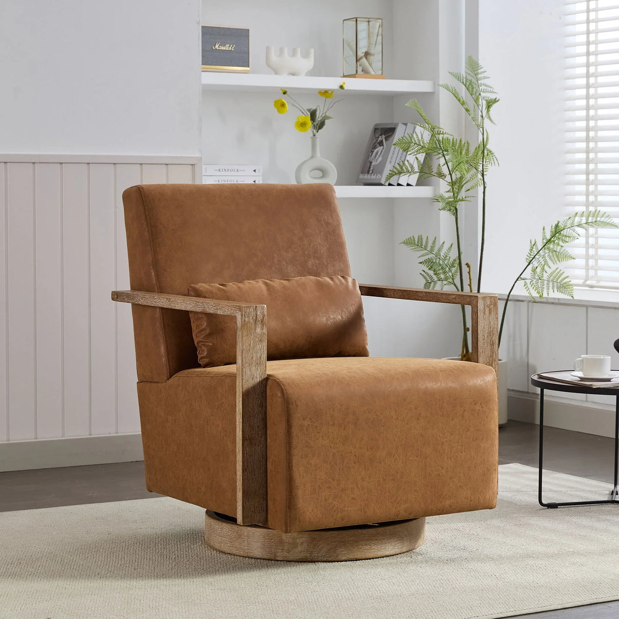 Swivel Modern Upholstered Accent Chair With Armrests - Furniture Home Direct