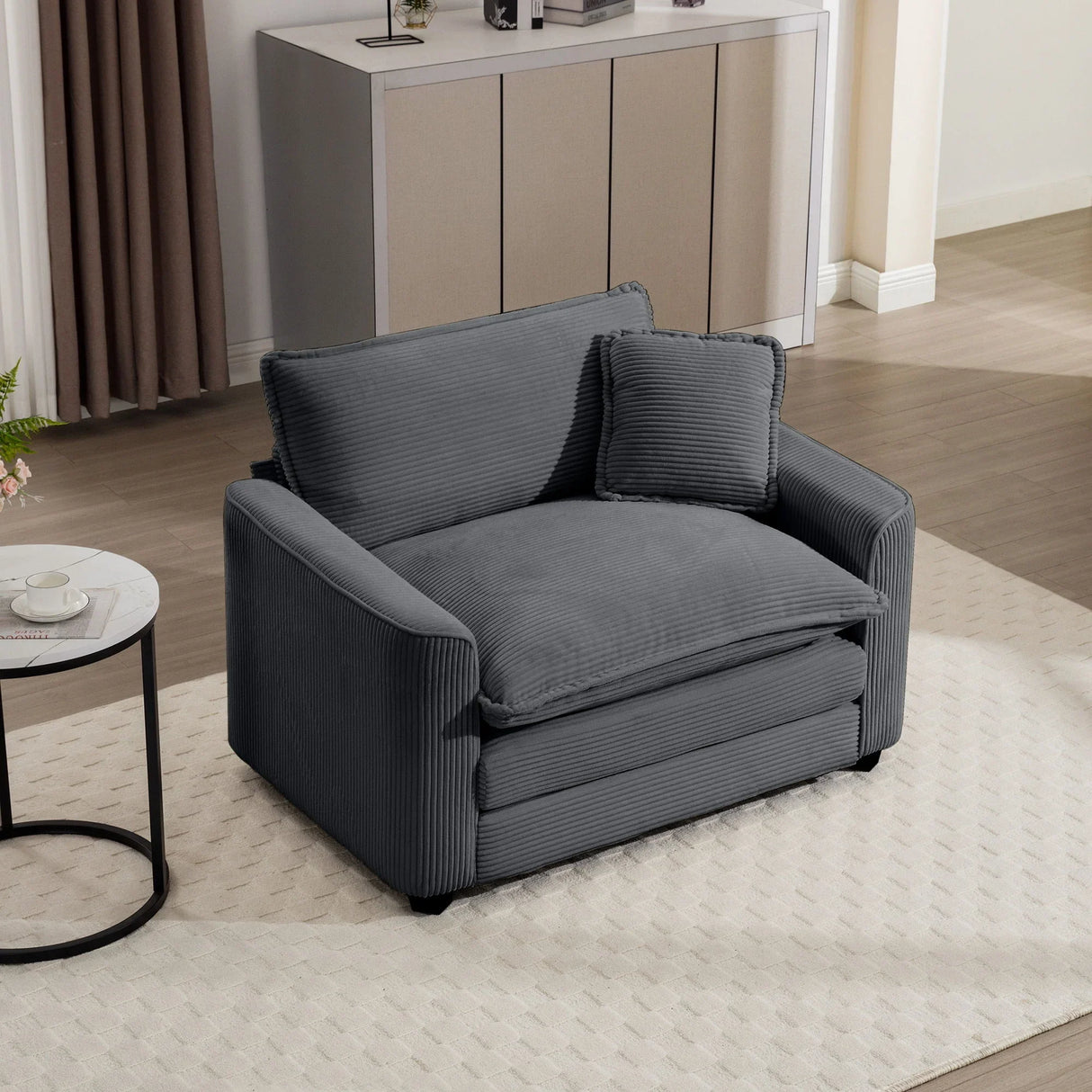 Modern Classic Corduroy Fabric Single Chair Deep Seat Sofa With Pillow - Furniture Home Direct