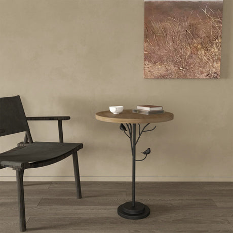 Round Side Table Metal Base With Wooden Top Natural - Furniture Home Direct