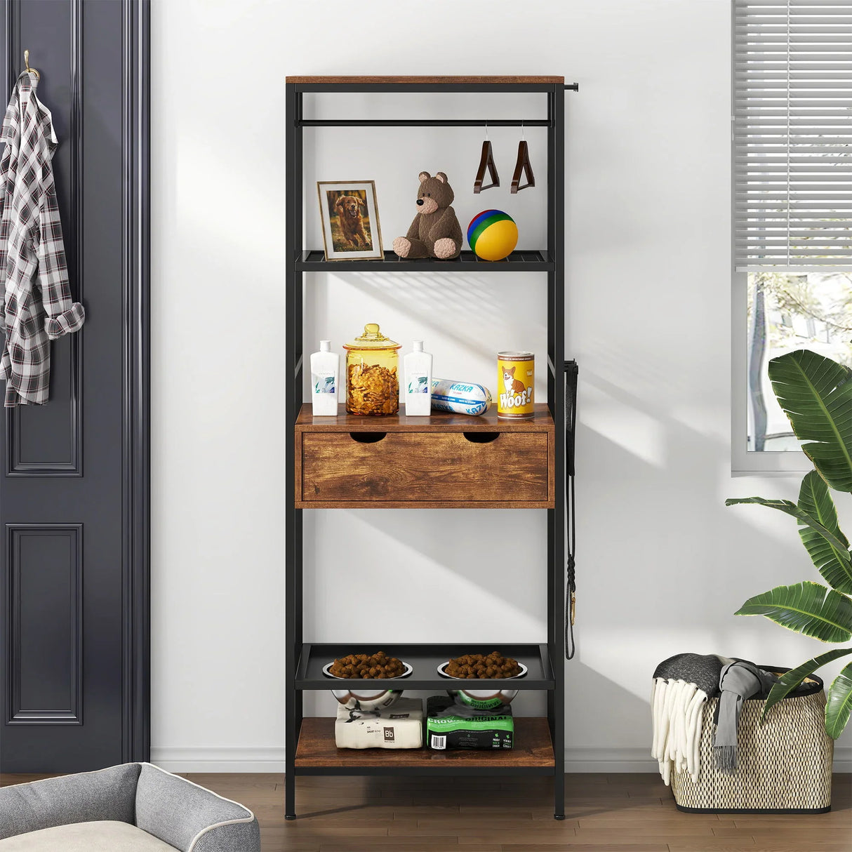 Dog Feeding Station, 3 Height Adjustable Raised Dog Bowls, Dog Feeder Station For Large Medium Dogs Cats, Dog Storage With Shelves - Black / Dark Brown - Furniture Home Direct