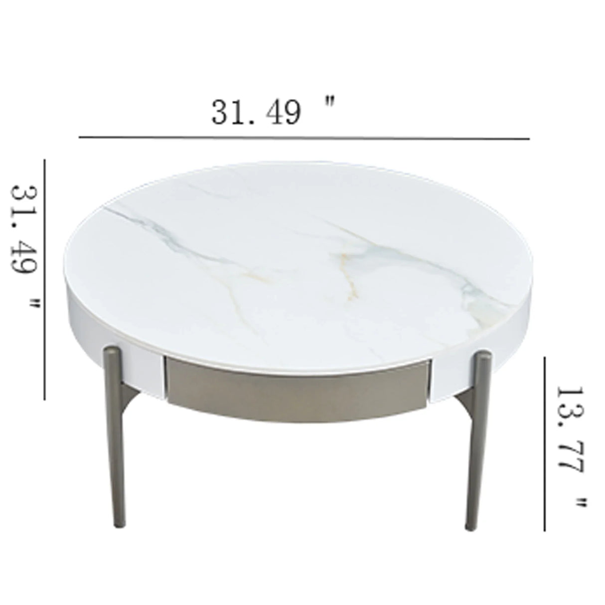 Modern Round Coffee Table With Storage Drawers Handcrafted Ceramic Inlay Tabletop 2 Tone Wood Legs Scandinavian Living Room Center Table - White / Gray - Furniture Home Direct