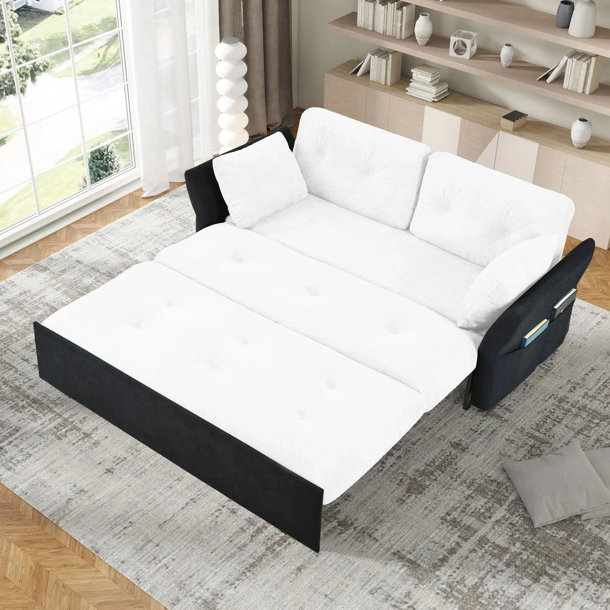Modern Convertible Sleeper Sofa Bed With Pull-Out Queen Design, Side Storage & Thick Cushions - Furniture Home Direct