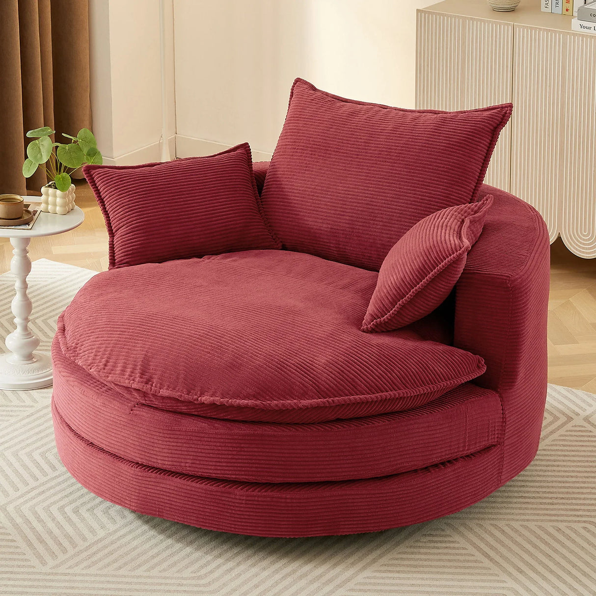 360° Swivel Accent Barrel Chair With Dual Layer Cushion And 3 Removable Pillows - Furniture Home Direct