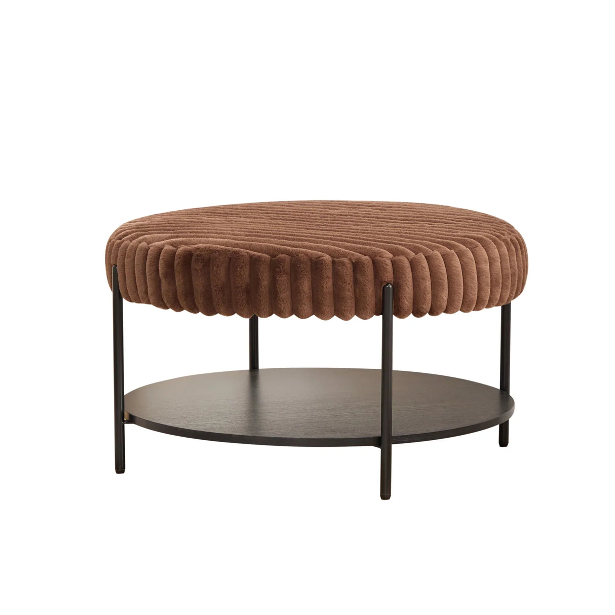 Modern Upholstered Round Ottoman Coffee Table With Storage Shelf - Furniture Home Direct