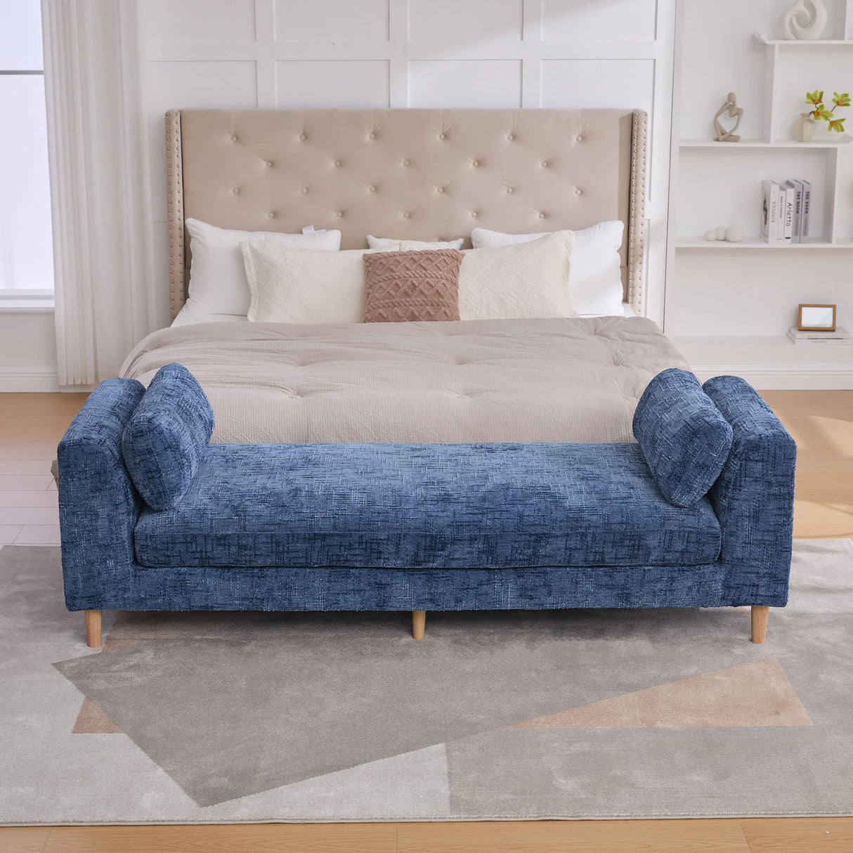 Modern Upholstered End Of Bed Bench With Armrests - Furniture Home Direct
