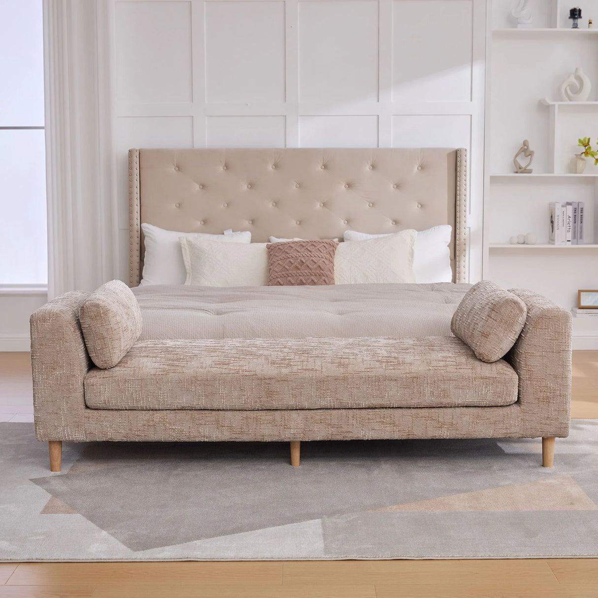 Modern Upholstered End Of Bed Bench With Armrests - Furniture Home Direct