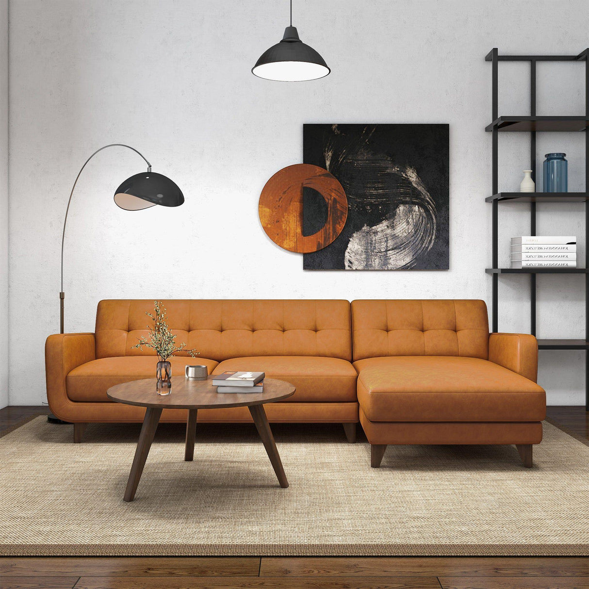 Allison - Mid-Century Modern Leather Sectional Sofa Chaise - Furniture Home Direct
