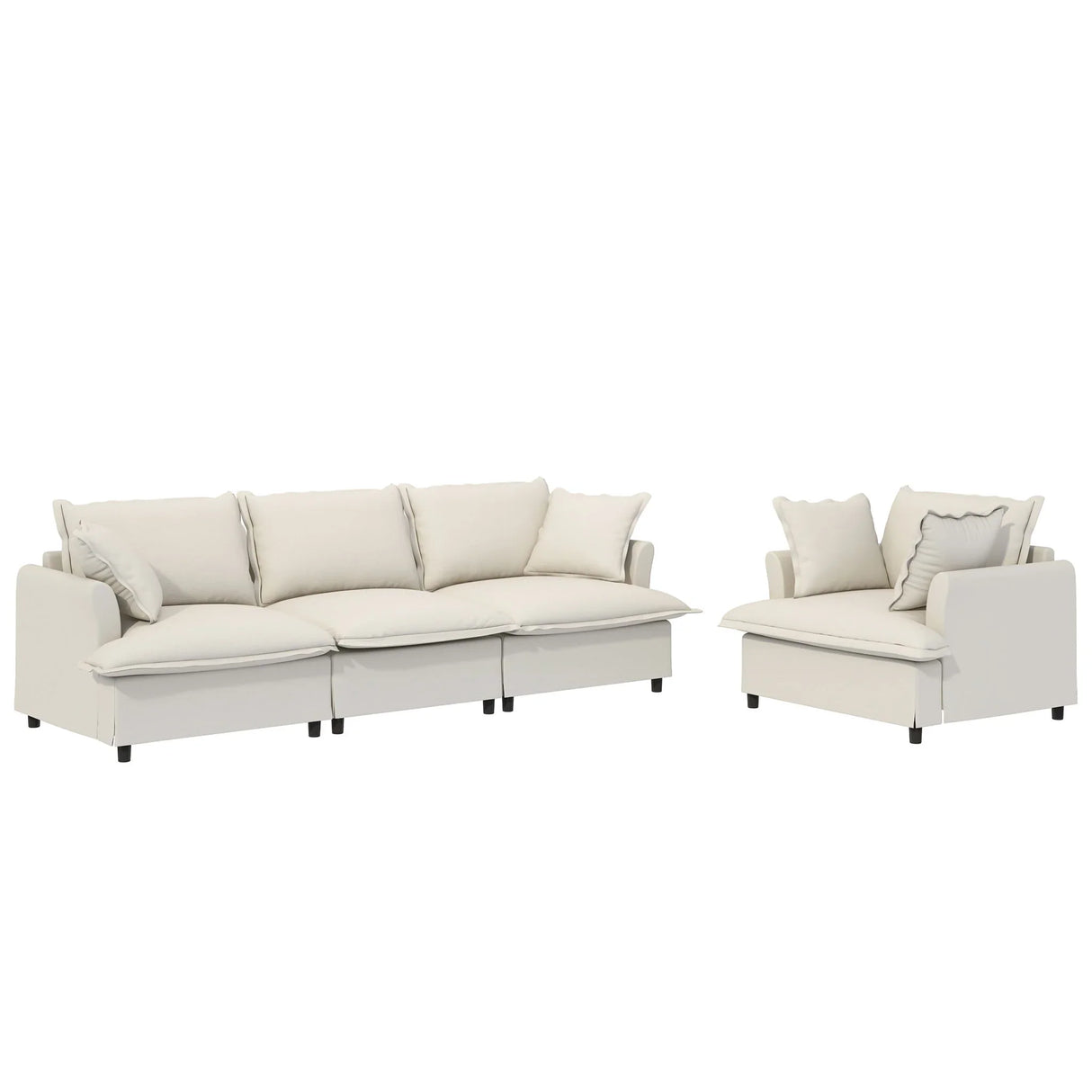 Living Room Set Modular Sectional Couch, Upholstered Sofa & Armchair & Movable Ottoman - Furniture Home Direct