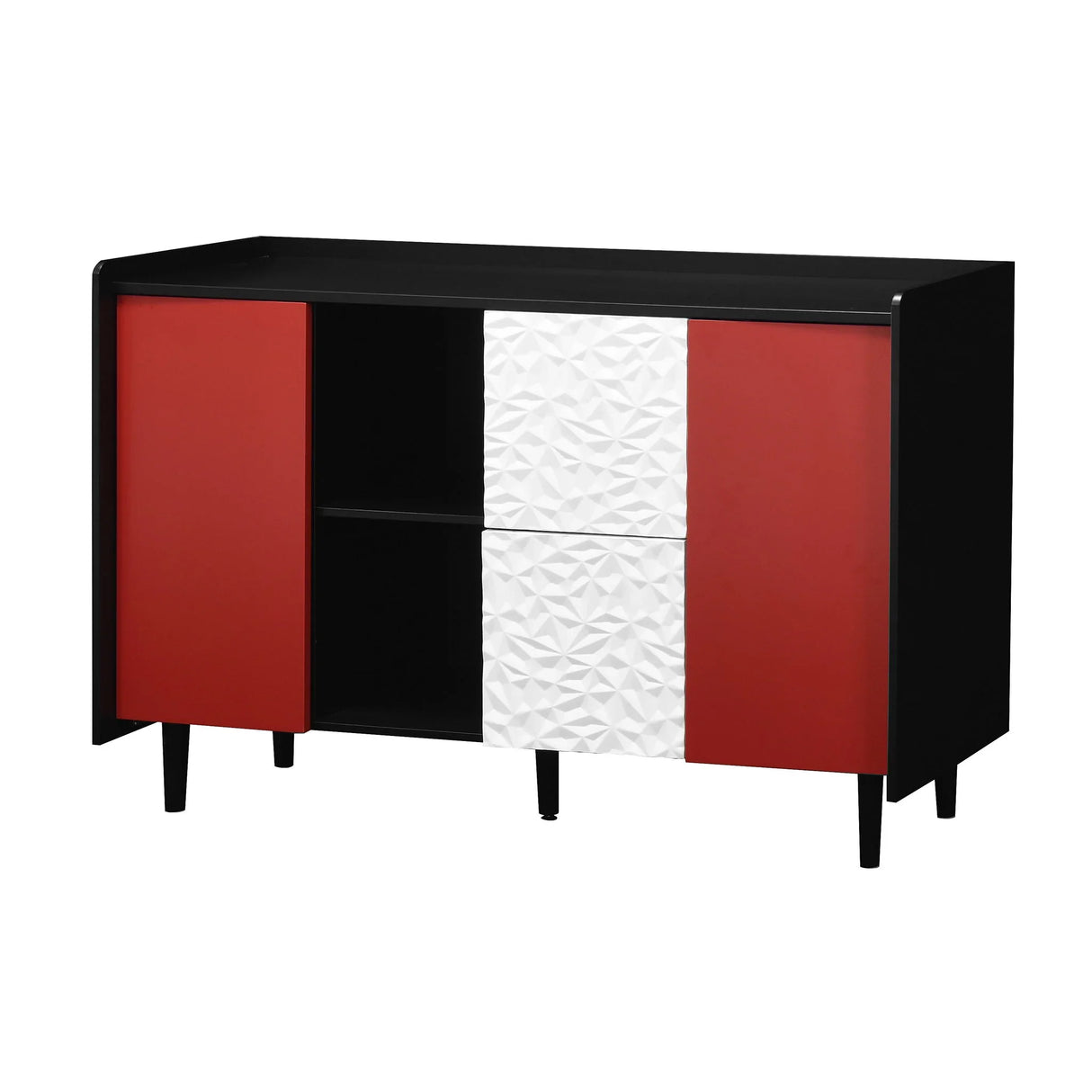 Modern Sideboard Buffet Cabinet With Red Doors And Unique Panel Styling - Furniture Home Direct
