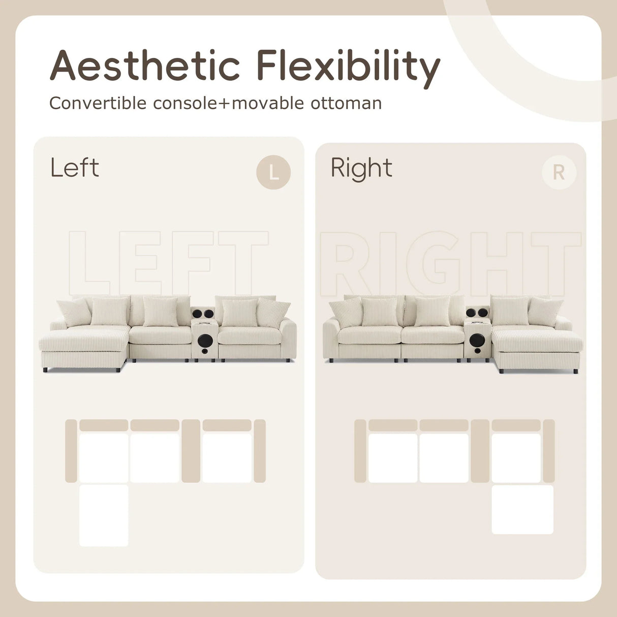 Sectional With Bluetooth Speakers L Shaped Couch With Console USB Charger, Cup Holders Storage Ottoman Deep And Wide Seat Cloud Sofa - Furniture Home Direct