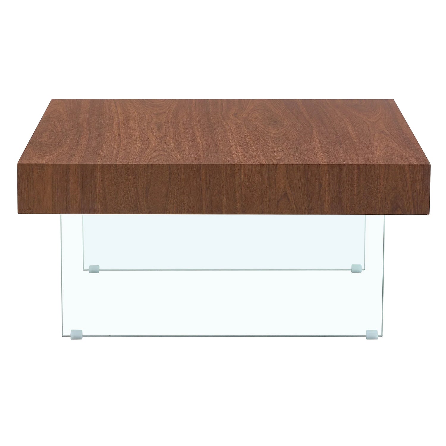 Faux Walnut Square Coffee Table with Tempered Glass Legs - Furniture Home Direct
