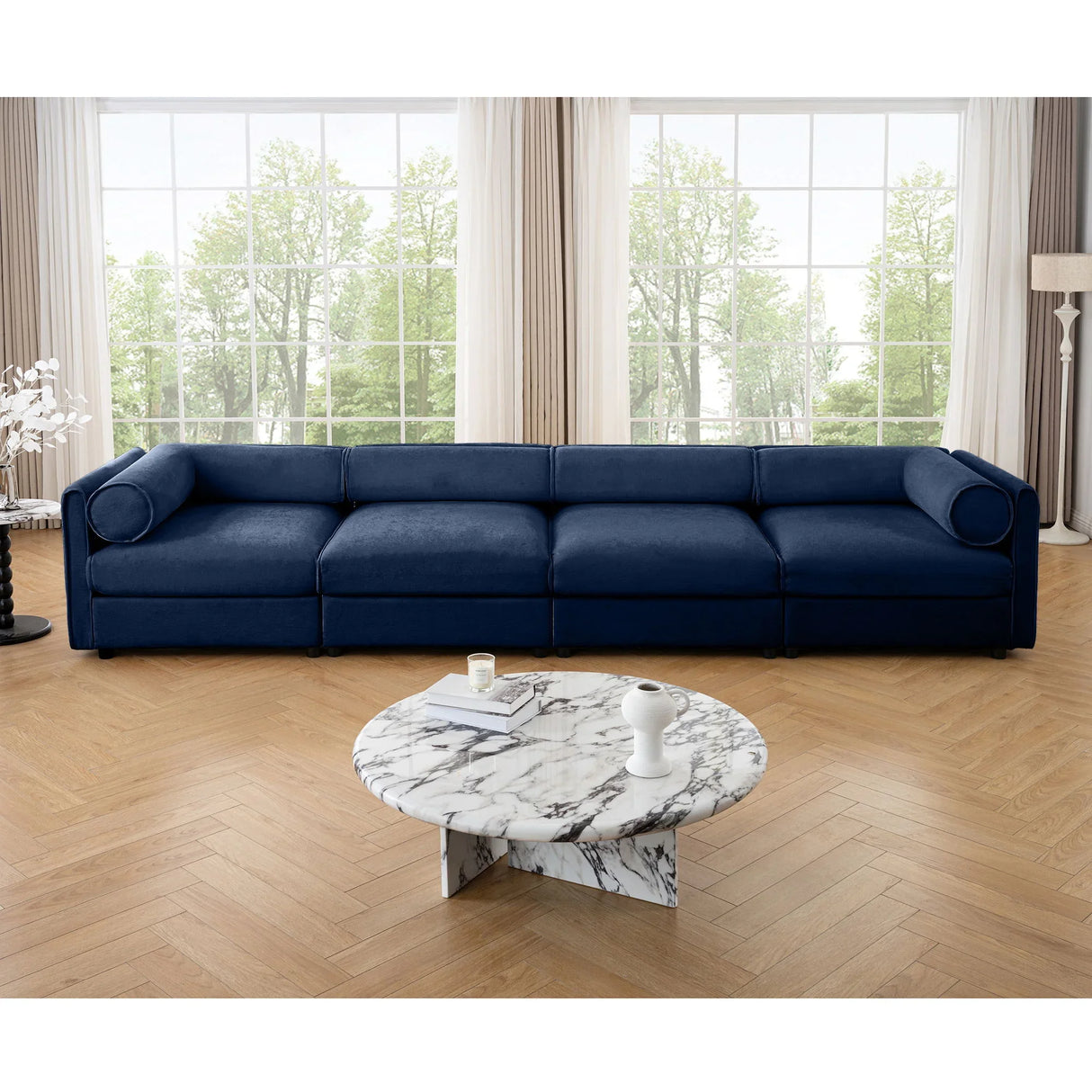 Stylish Chenille Sofa With Storage Seat And Cylindrical Backrest - Furniture Home Direct