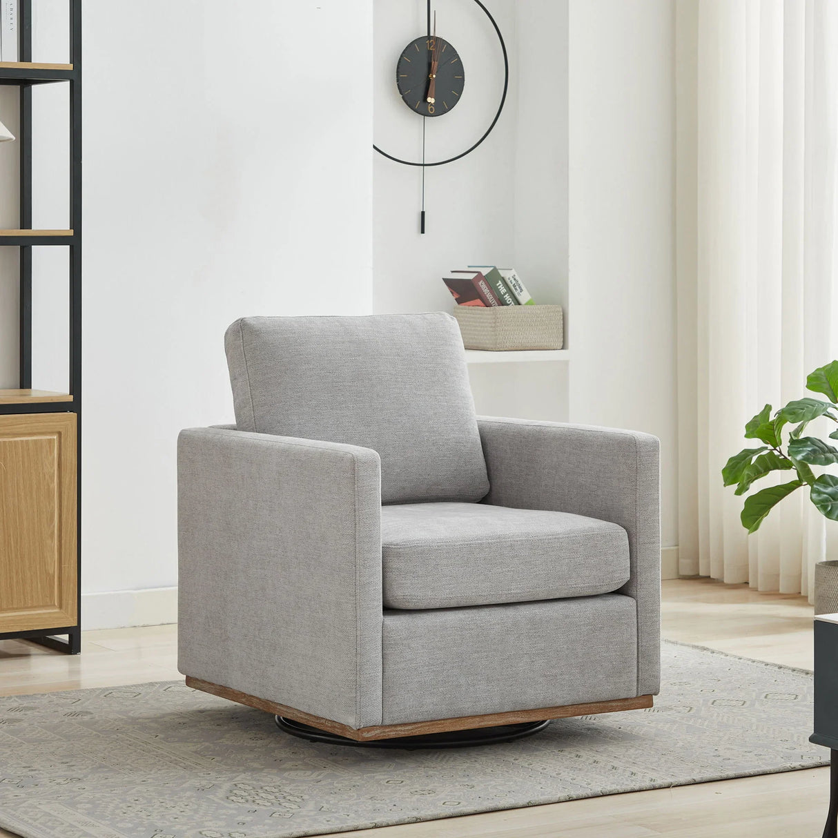 Modern Square Upholstered Swivel Accent Chair With Metal Base - Furniture Home Direct