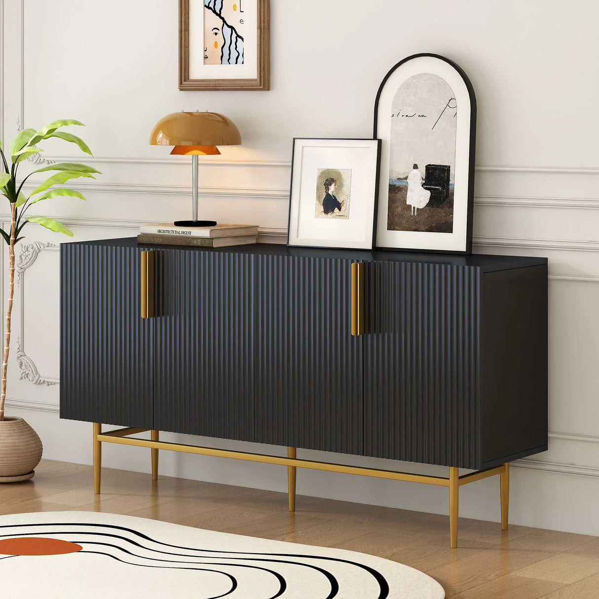 Modern Elegant 4 Door Sideboard Gold Metal Handle Buffet Cabinet For Dining Room, Living Room, Bedroom, Hallway - Furniture Home Direct