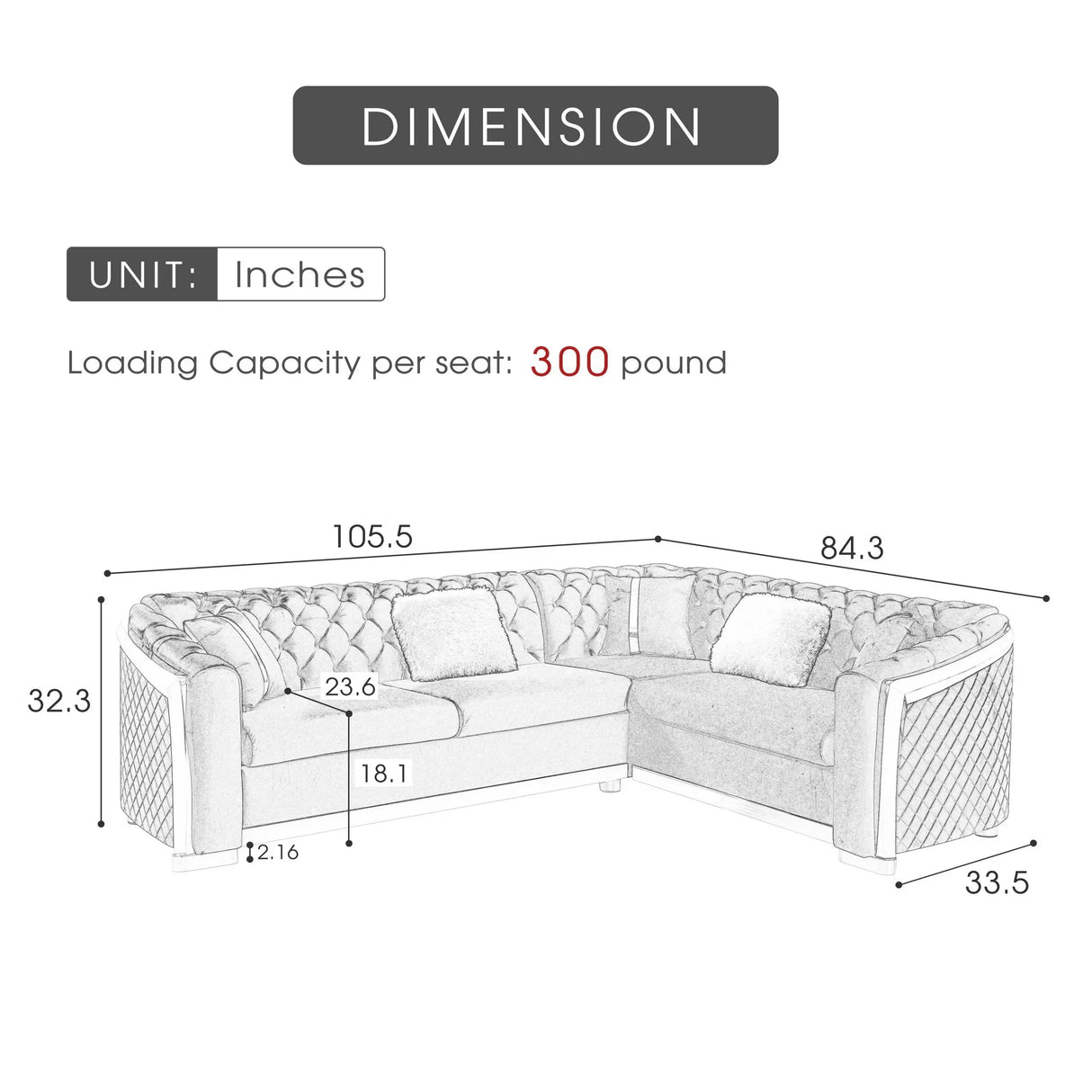 L Shaped Chesterfield Sectional Sofa With Stainless Steel Accents - Furniture Home Direct
