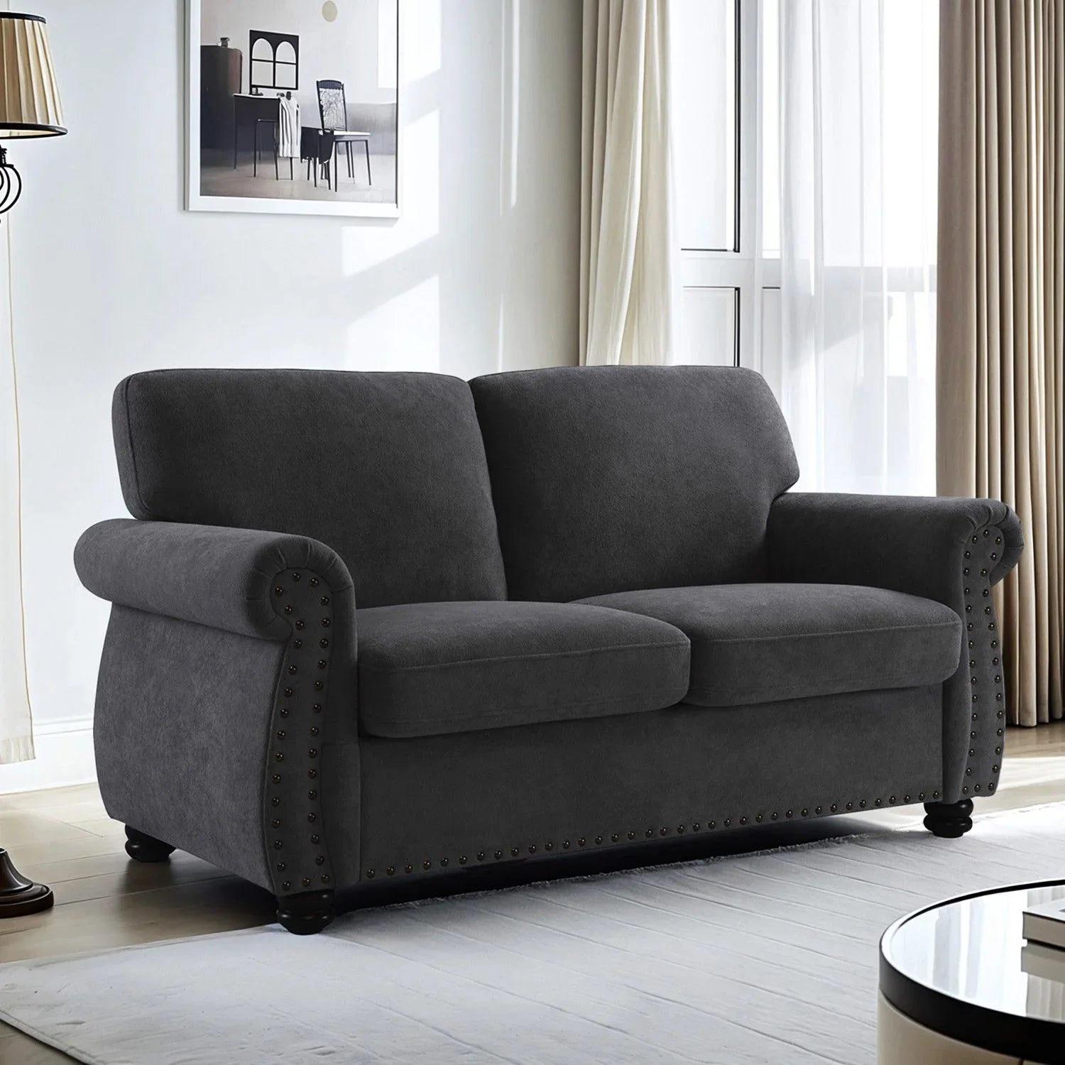 Soft Loveseat, Upholstered 2 Seater Couch, Loose Back Cushions And Turned Legs - Furniture Home Direct