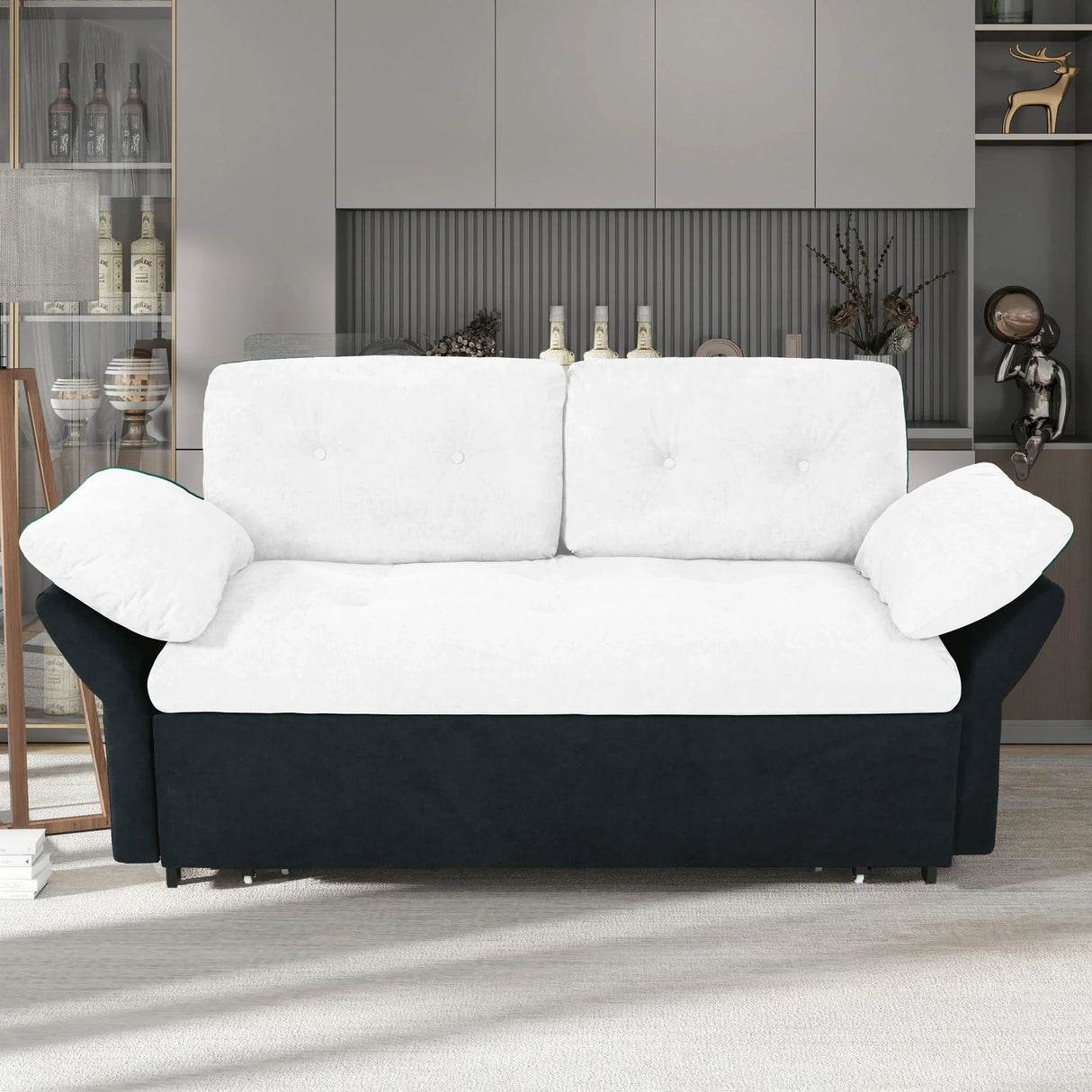 Modern Convertible Sleeper Sofa Bed With Pull-Out Queen Design, Side Storage & Thick Cushions - Furniture Home Direct