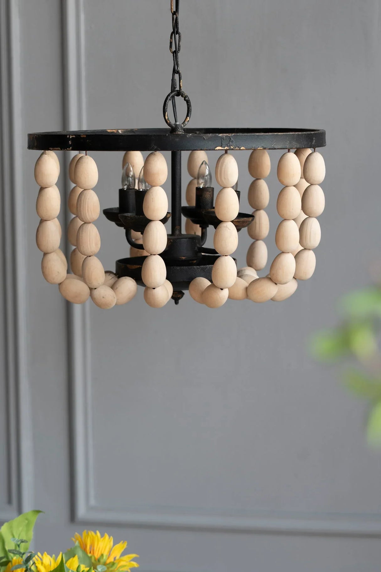 4 Light Wood Chandelier, Hanging Light Fixture With Adjustable Chain For Kitchen, Bulb Not Included - Cream - Furniture Home Direct