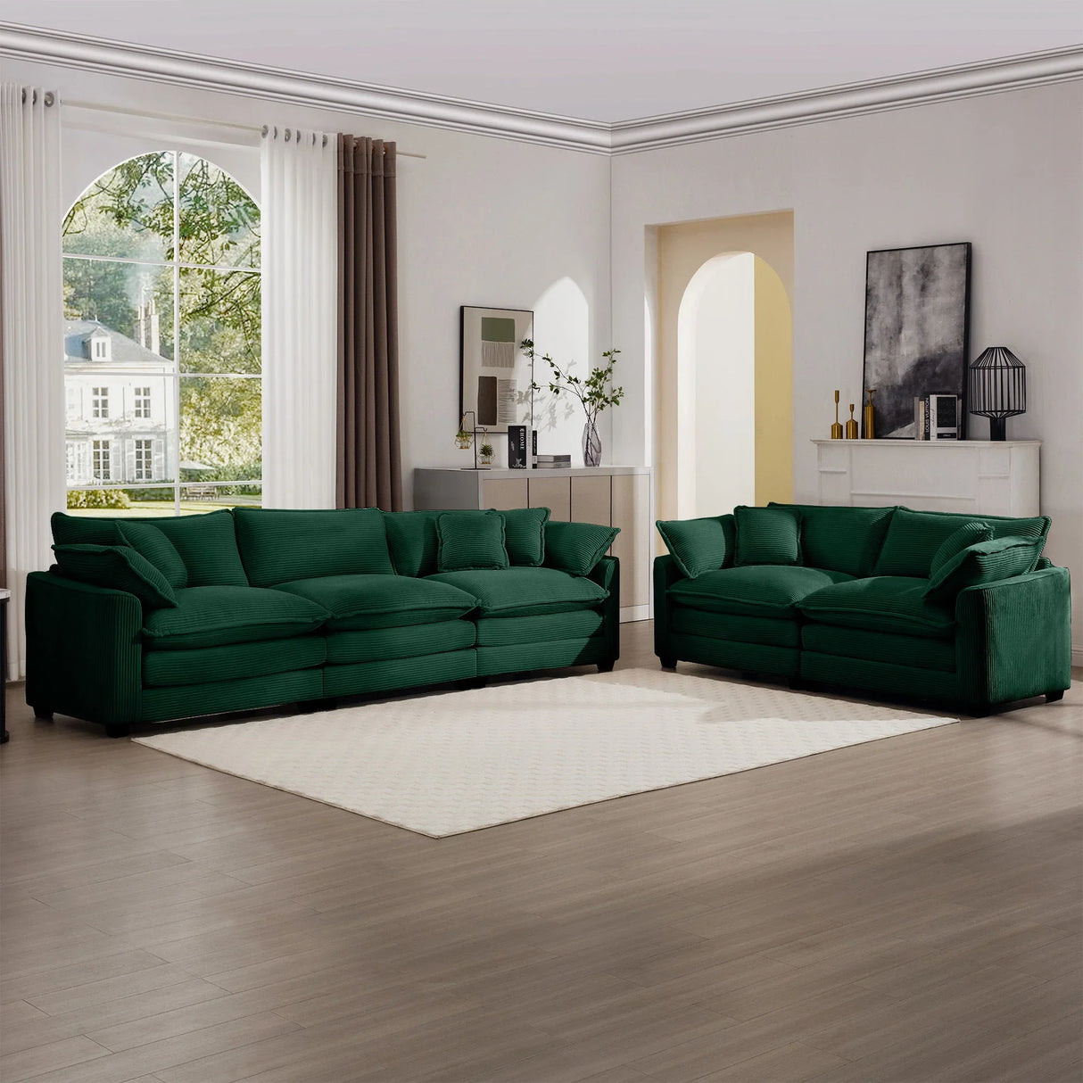 Elegant Corduroy Oversized Sectional Sofa Set With Deep Seats And Flexible Layout - Furniture Home Direct