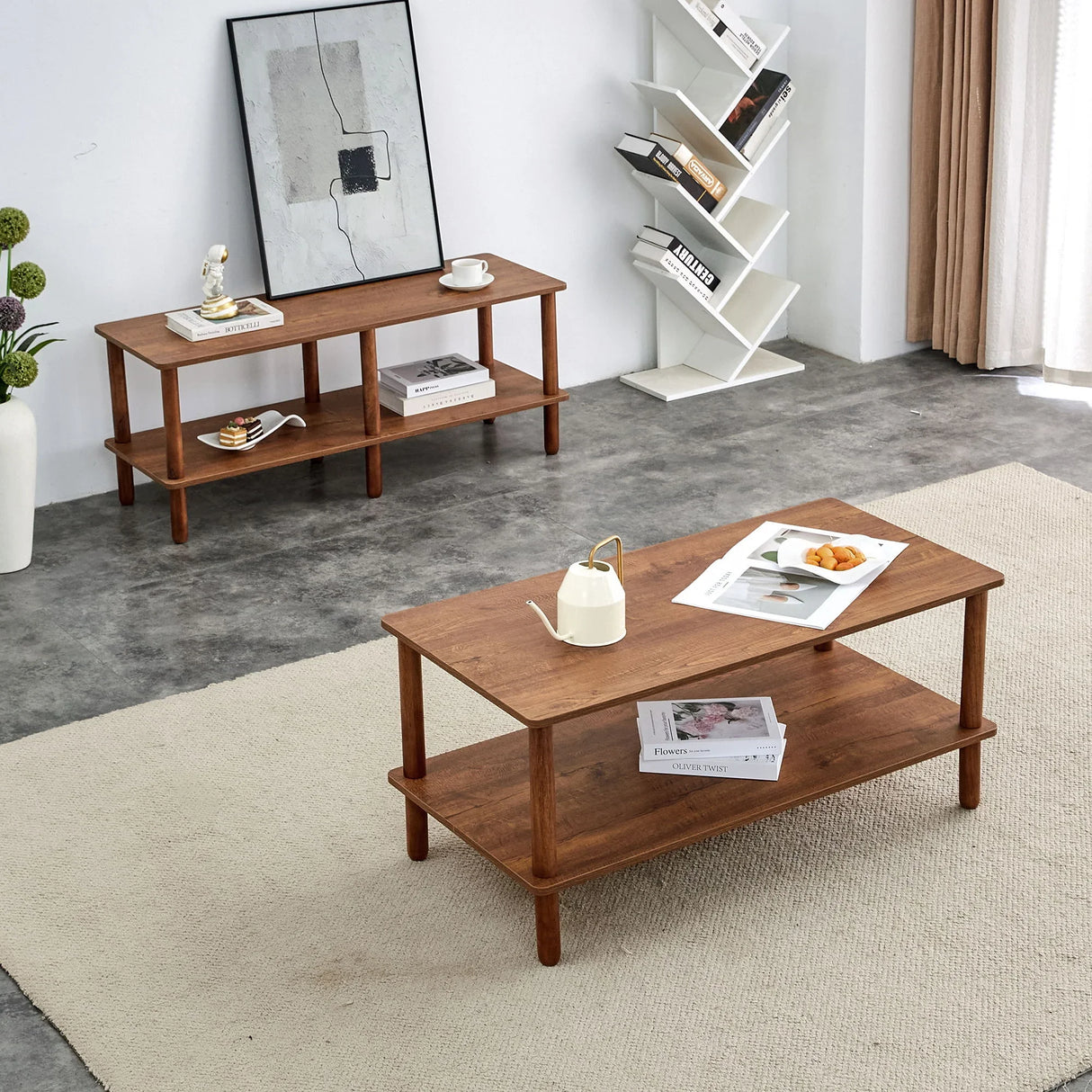 Modern 2 Tier Coffee Table With Open Storage Shelf For Living Room - Furniture Home Direct